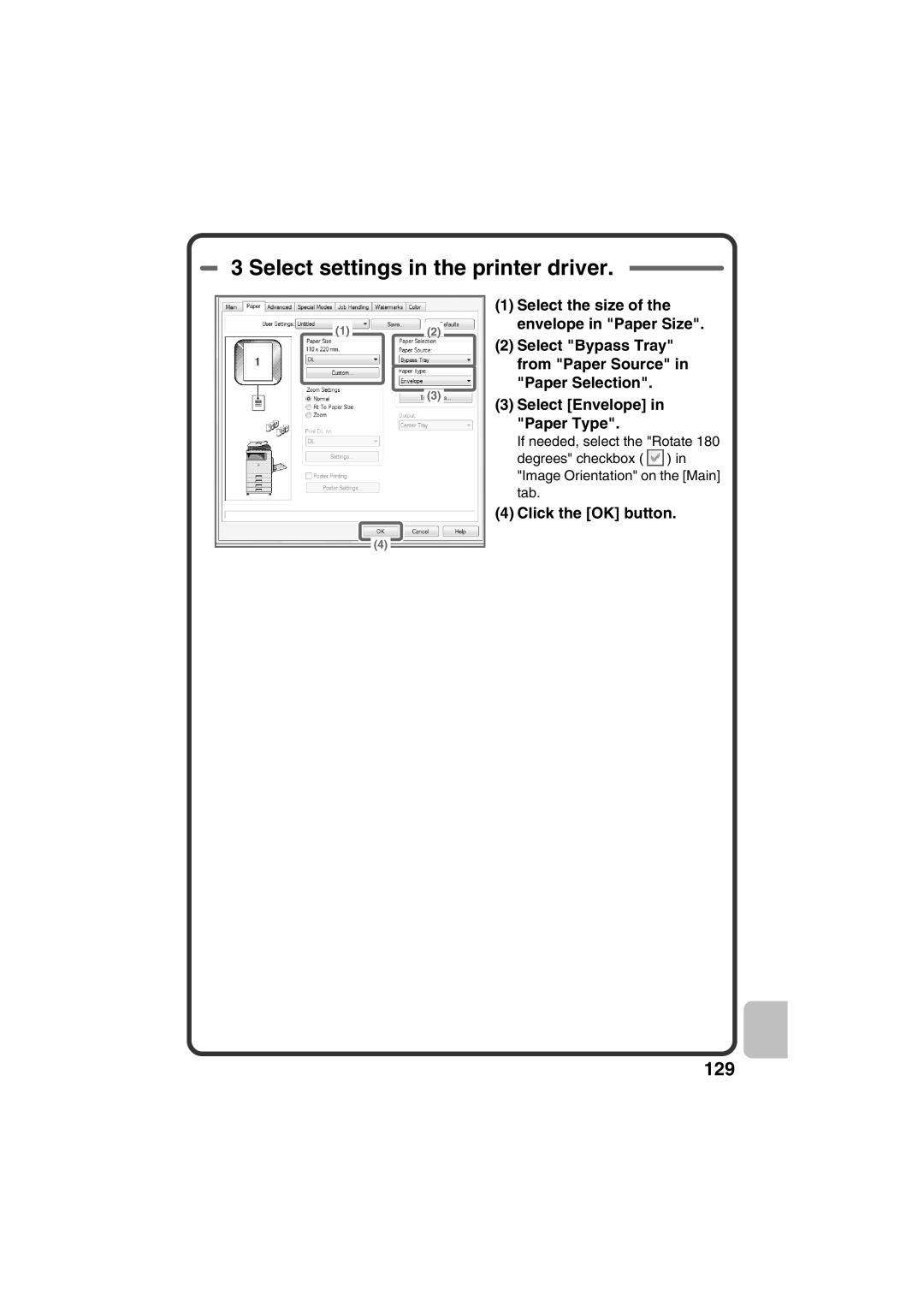 Sharp MX-C400, MX-C310, MX-C380 quick start Select settings in the printer driver 