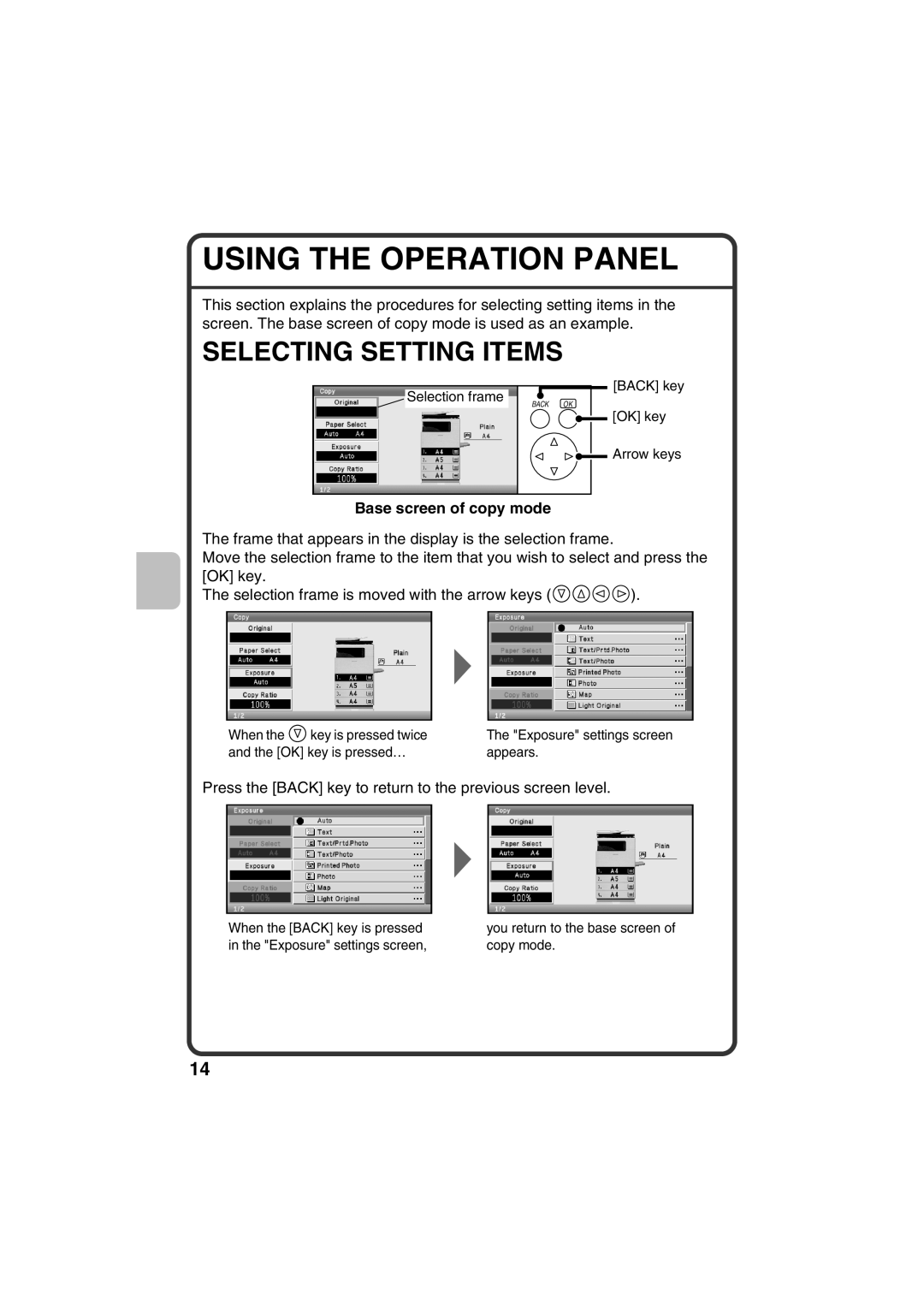 Sharp MX-C380, MX-C310, MX-C400 quick start Using the Operation Panel, Base screen of copy mode 