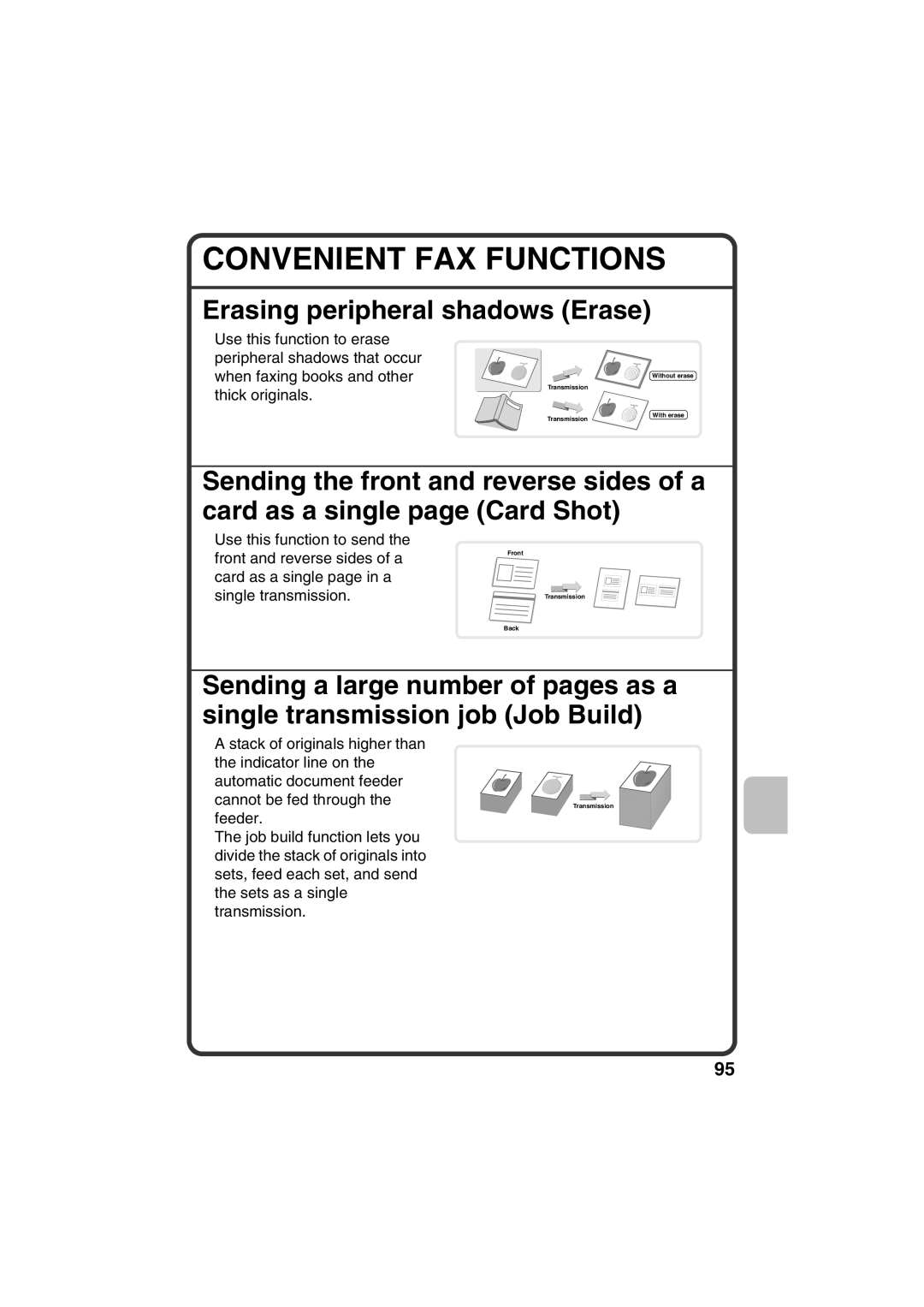 Sharp MX-C380, MX-C310, MX-C400 quick start Convenient FAX Functions, Erasing peripheral shadows Erase 