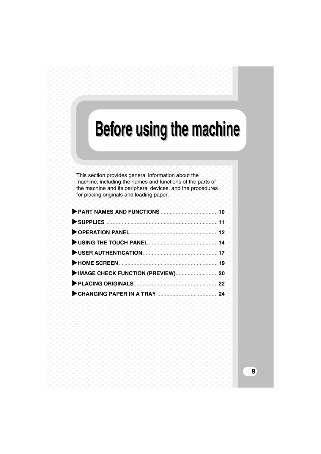 Sharp MX-C381, MX-C311 quick start Before usingi the machinei 