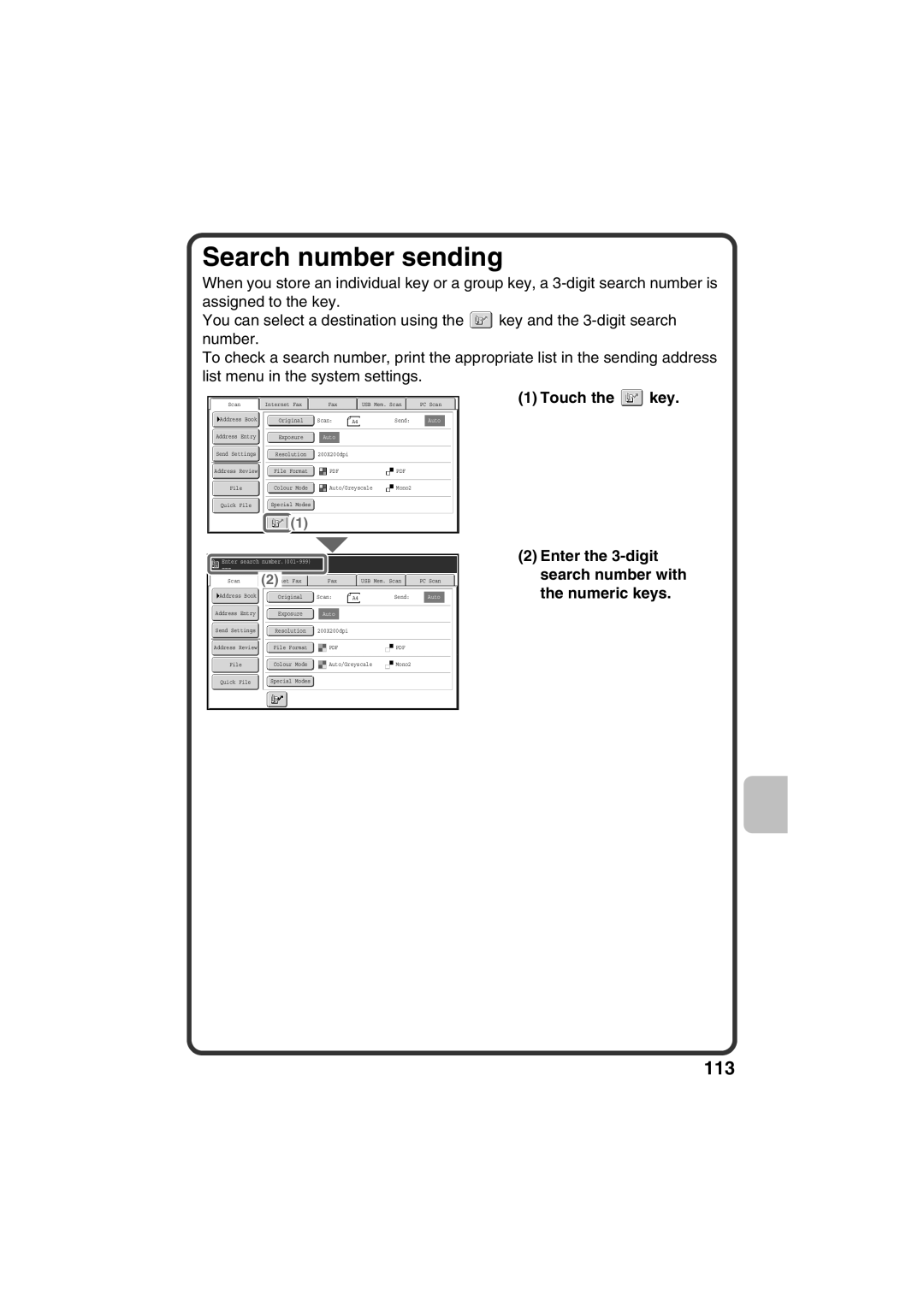 Sharp MX-C381, MX-C311 quick start Search number sending 