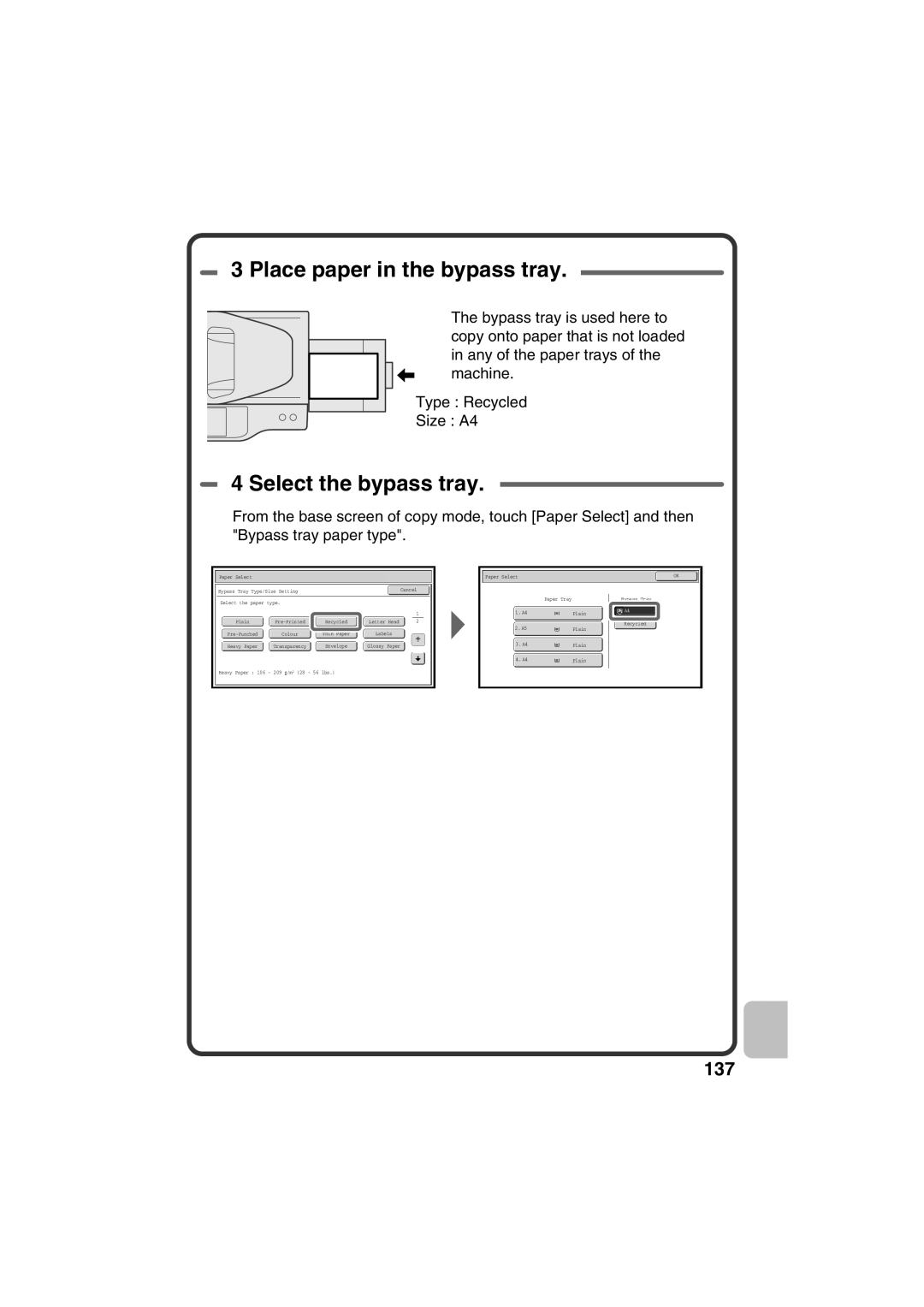 Sharp MX-C381, MX-C311 quick start Place paper in the bypass tray 