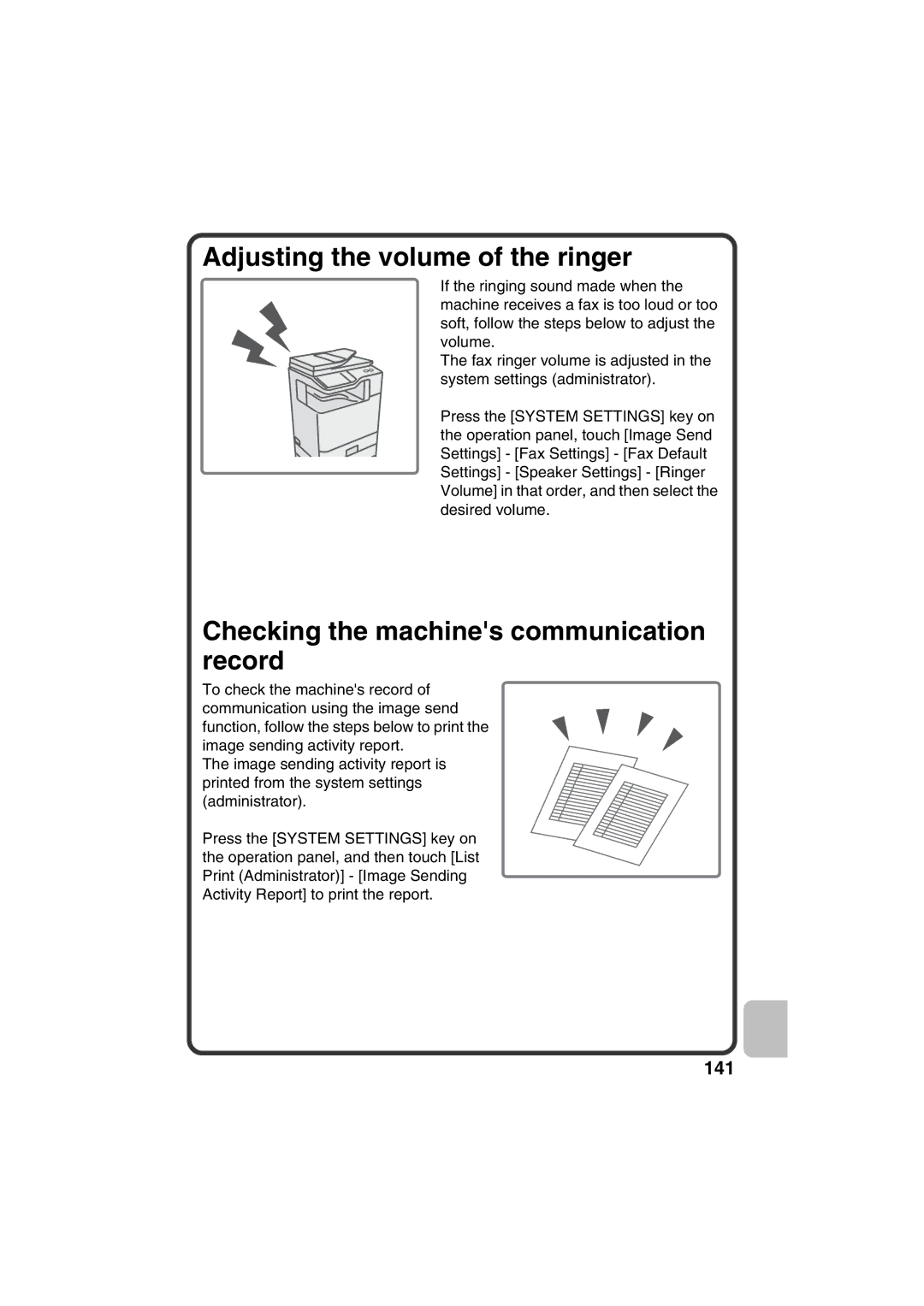 Sharp MX-C381, MX-C311 quick start Adjusting the volume of the ringer, Checking the machines communication record 