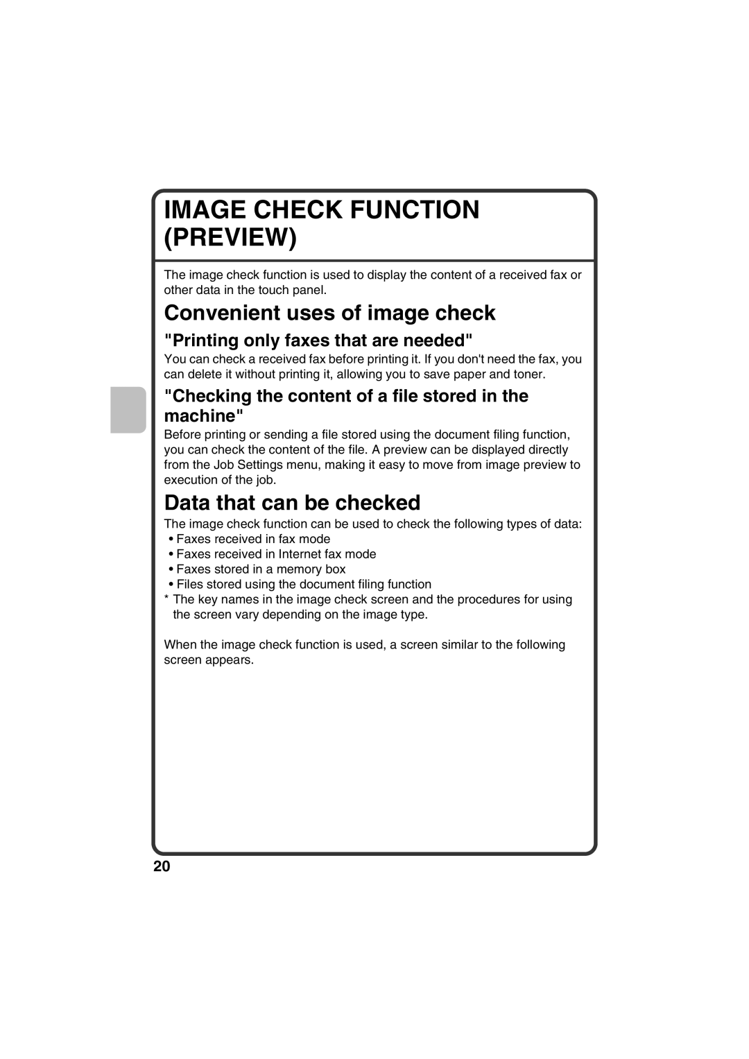 Sharp MX-C311, MX-C381 quick start Image Check Function Preview, Convenient uses of image check, Data that can be checked 