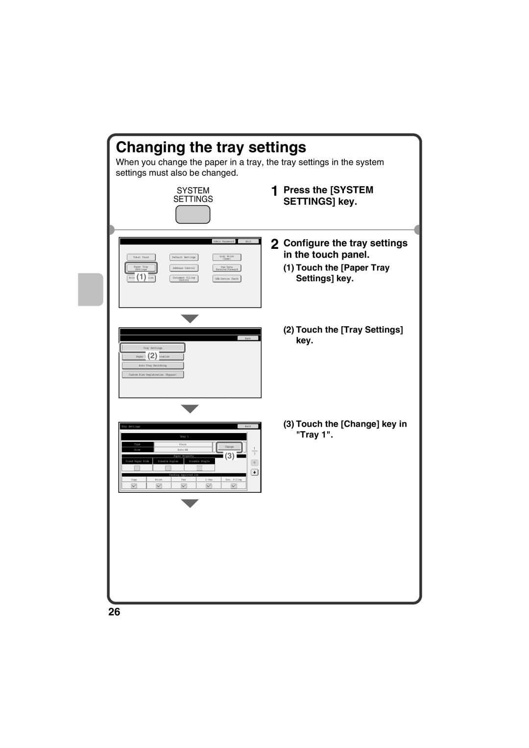 Sharp MX-C311, MX-C381 quick start Changing the tray settings, Configure the tray settings in the touch panel 