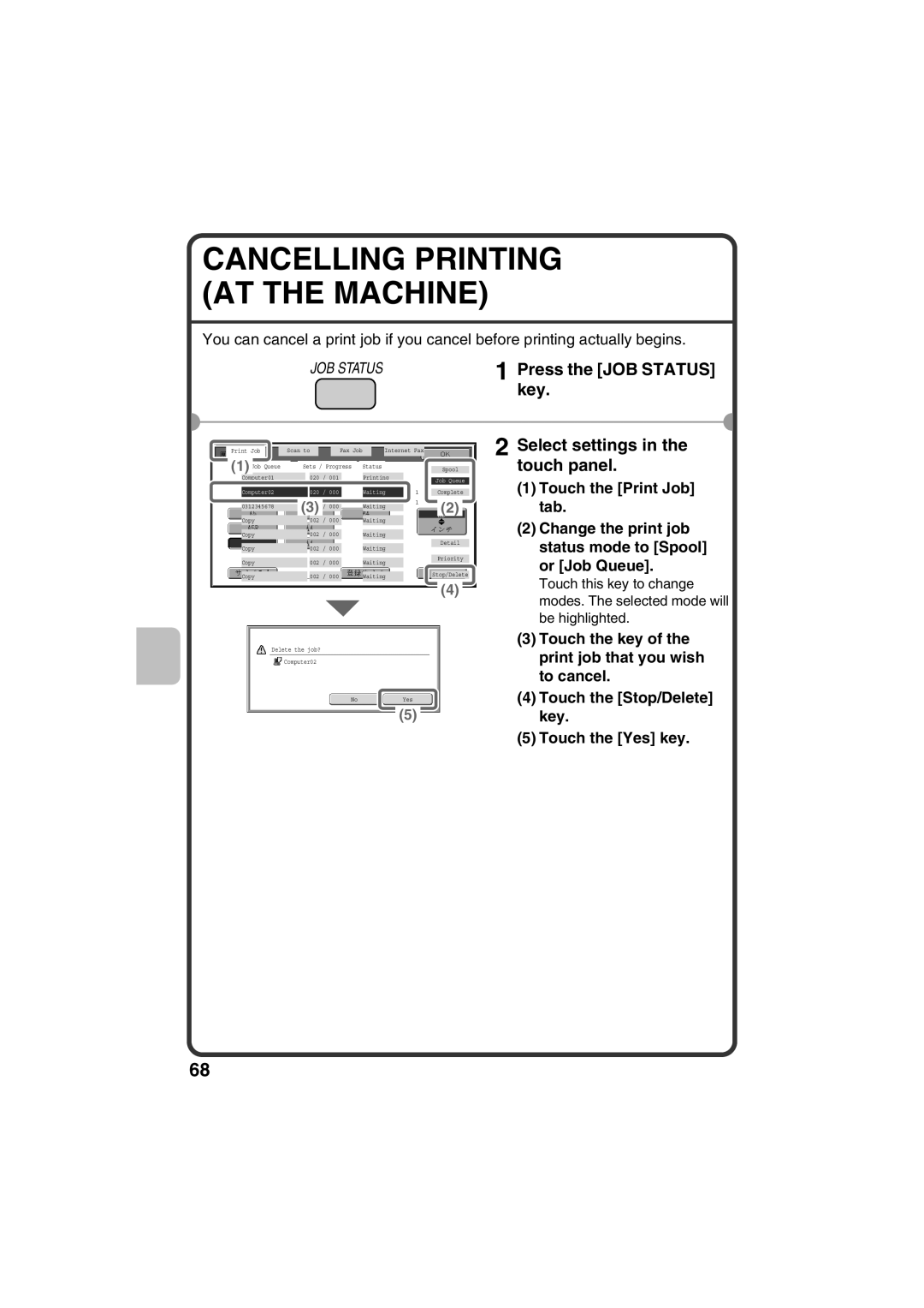 Sharp MX-C311, MX-C381 quick start Cancelling Printing AT the Machine 