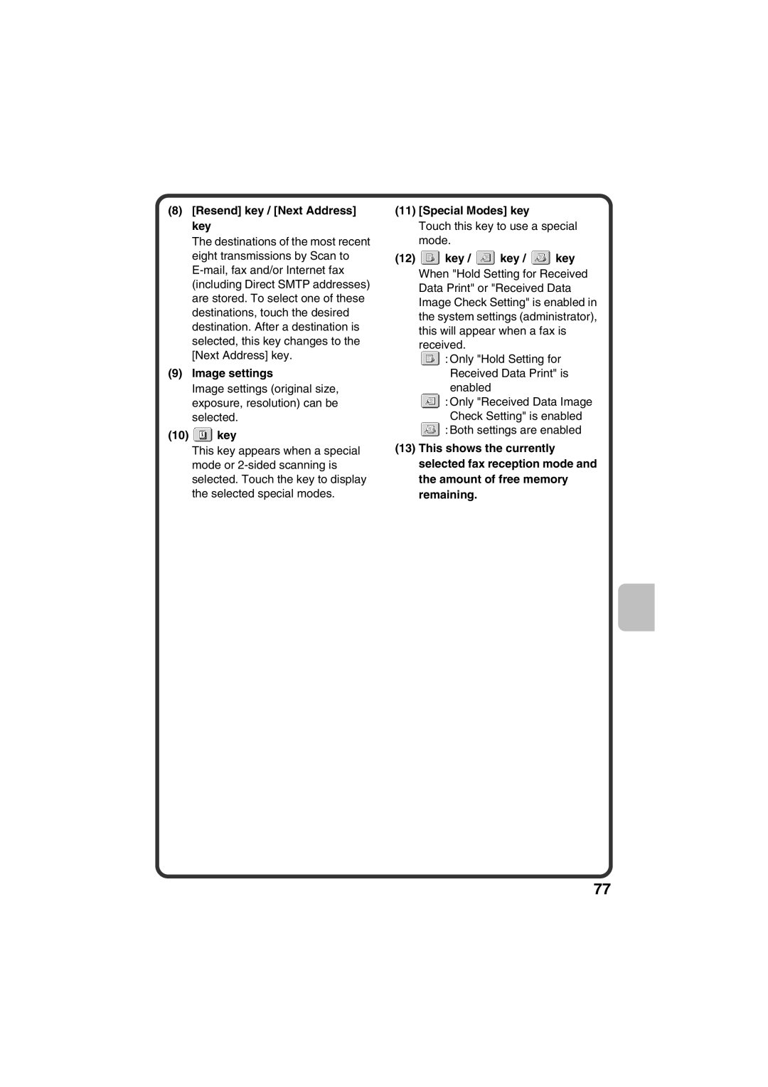 Sharp MX-C381, MX-C311 quick start Resend key / Next Address key, Image settings 