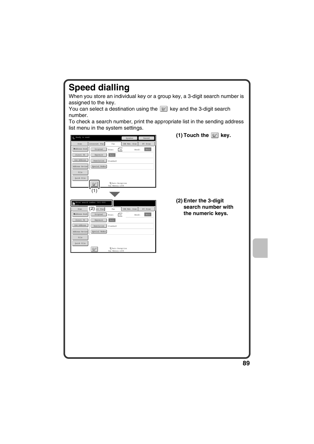 Sharp MX-C381, MX-C311 quick start Speed dialling, Enter the 3-digit search number with the numeric keys 