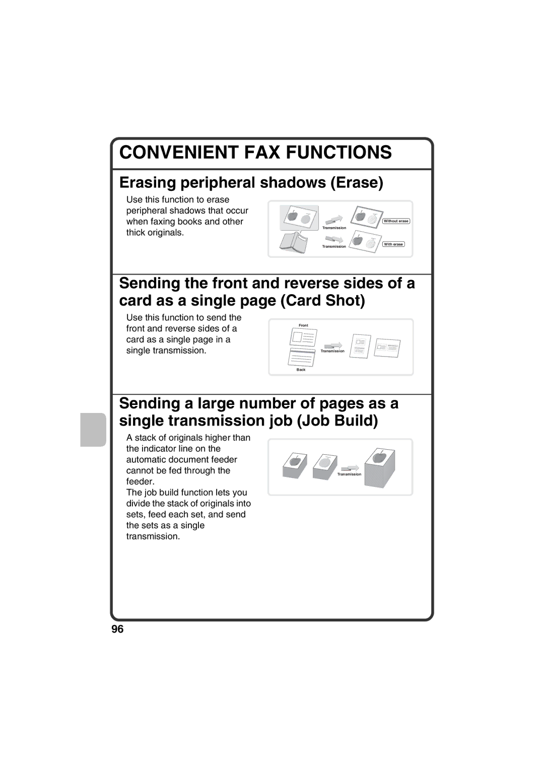 Sharp MX-C311, MX-C381 quick start Convenient FAX Functions, Erasing peripheral shadows Erase 