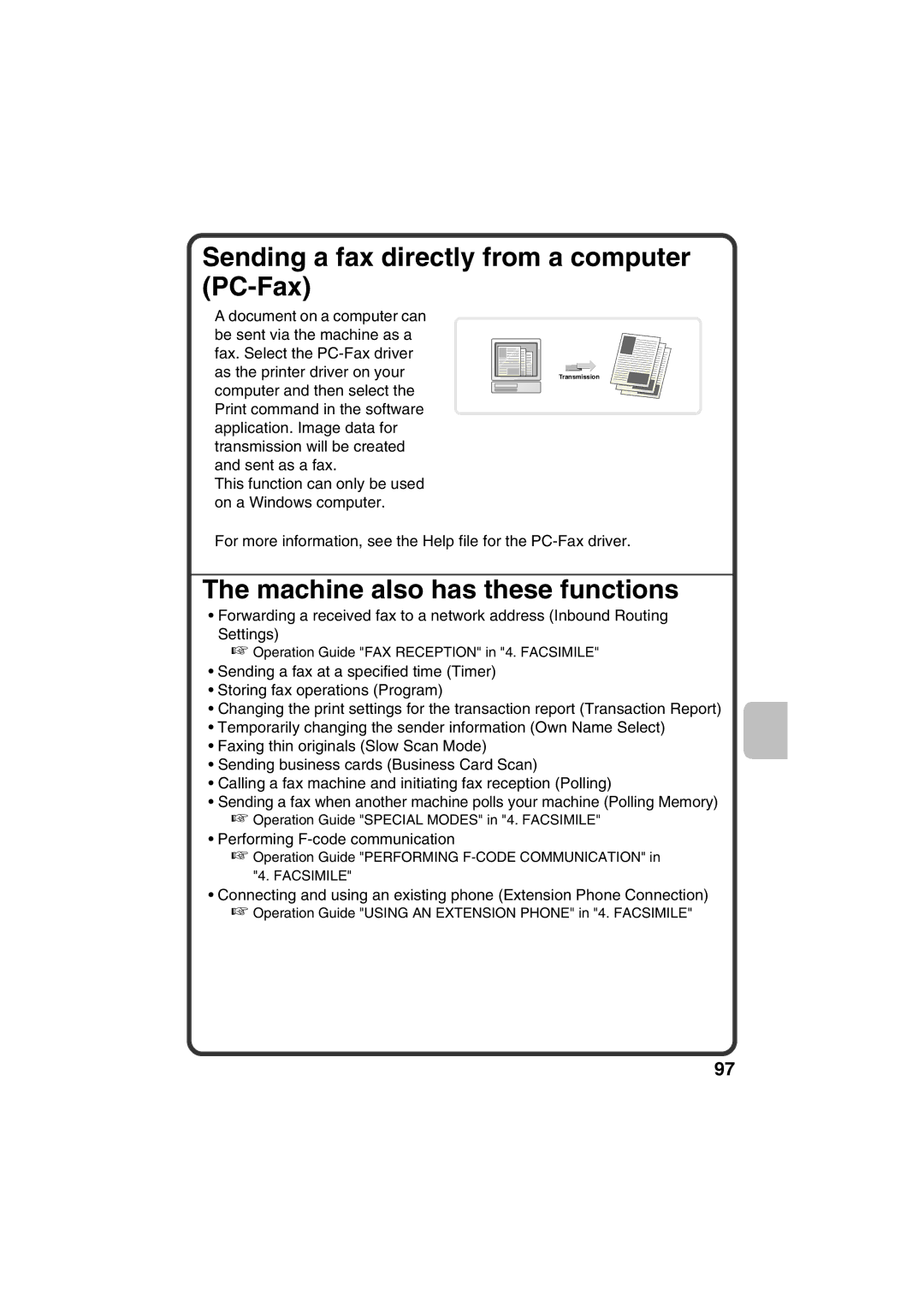 Sharp MX-C381, MX-C311 quick start Sending a fax directly from a computer PC-Fax, Machine also has these functions 