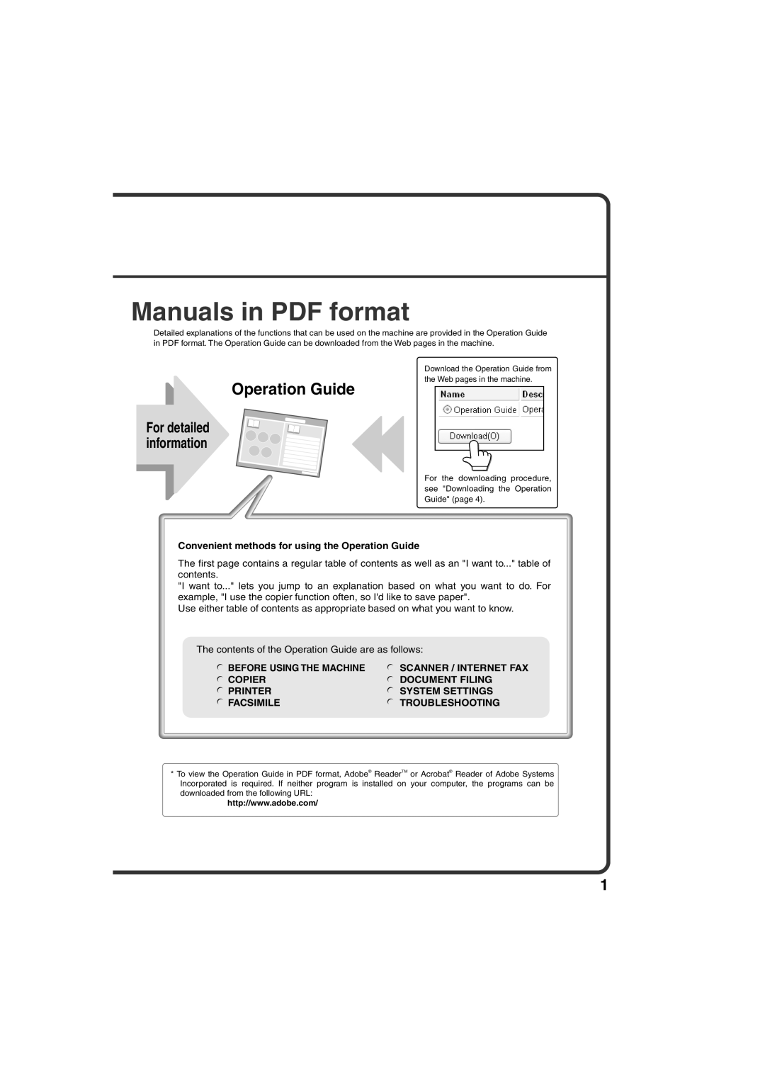 Sharp MX-C381, MX-C311 quick start Manuals in PDF format, Operation Guide 