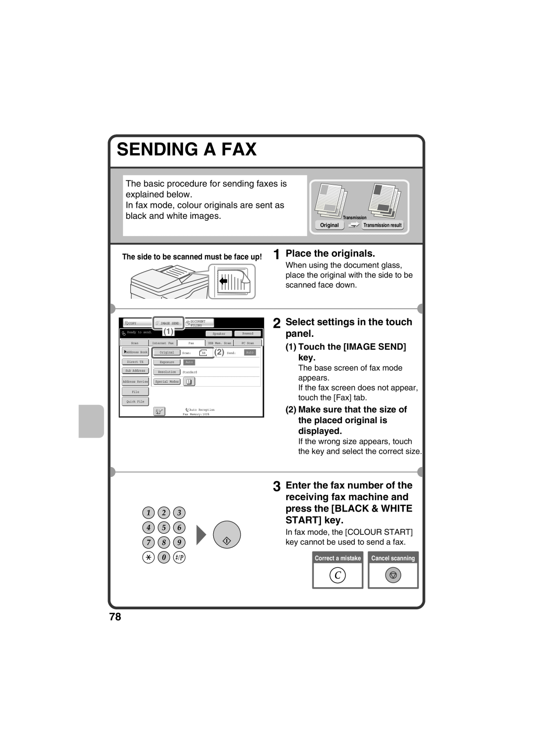 Sharp MX-C311 Sending A Fax, Touch the IMAGE SEND key, Make sure that the size of the placed original is displayed, Auto 