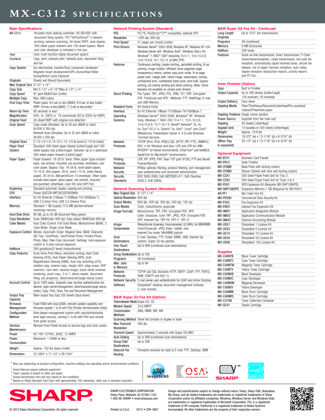Sharp MX-C312 manual 