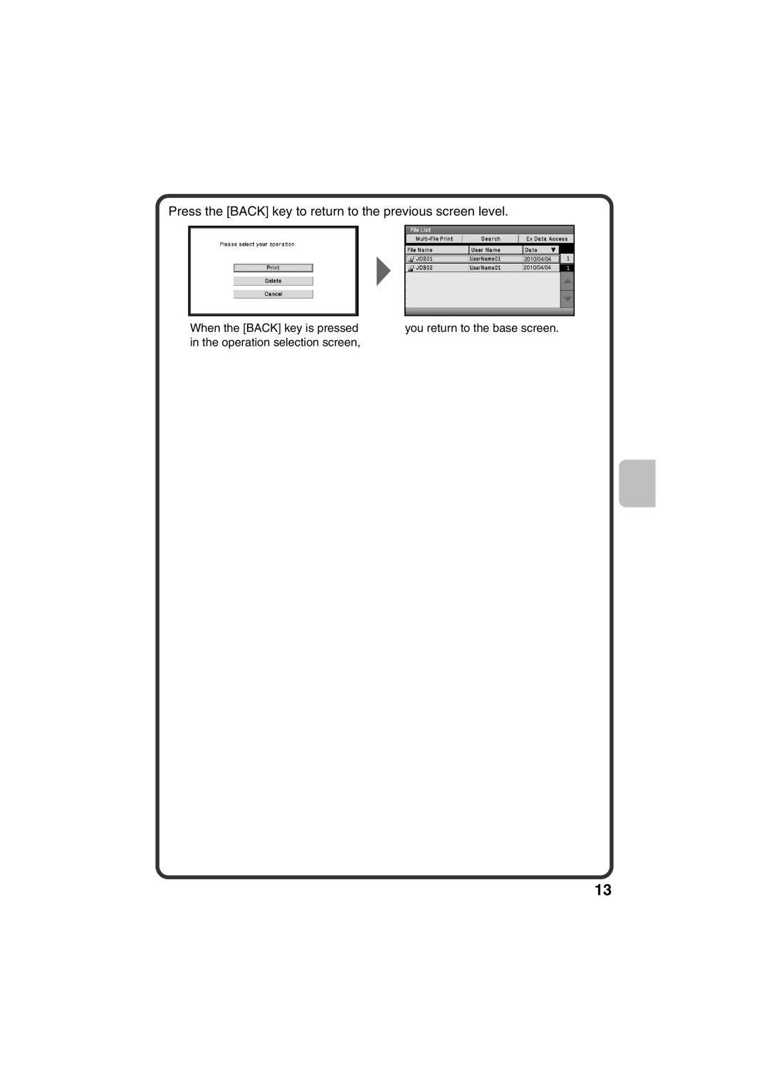 Sharp TINSE4633FCZZ, MX-C400P quick start Press the Back key to return to the previous screen level 