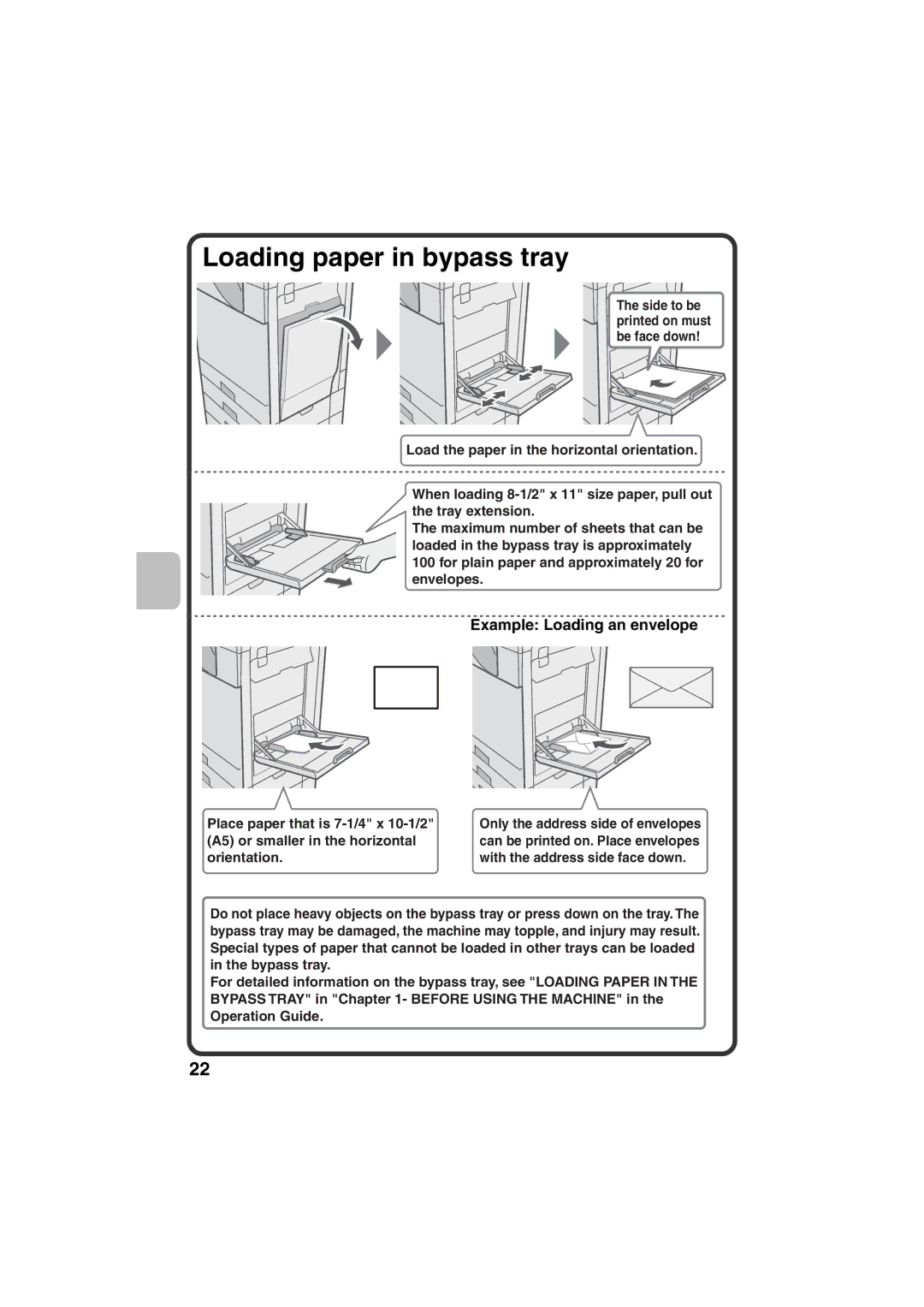 Sharp MX-C400P, TINSE4633FCZZ quick start Loading paper in bypass tray, Example Loading an envelope 