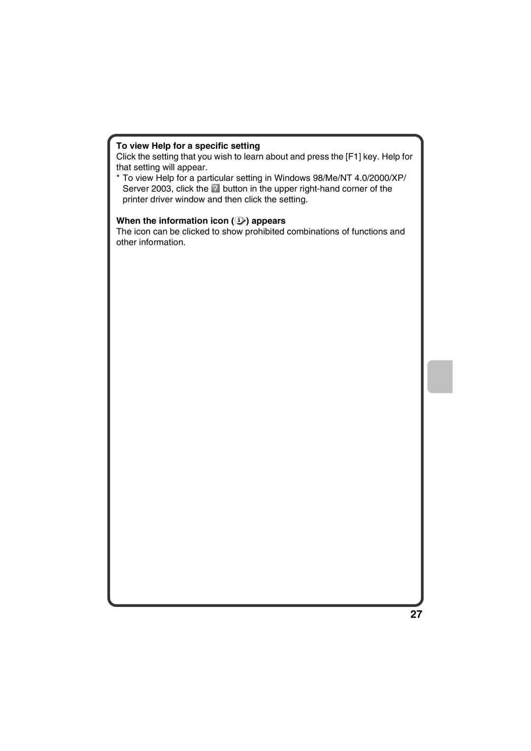 Sharp TINSE4633FCZZ, MX-C400P quick start To view Help for a specific setting, When the information icon appears 