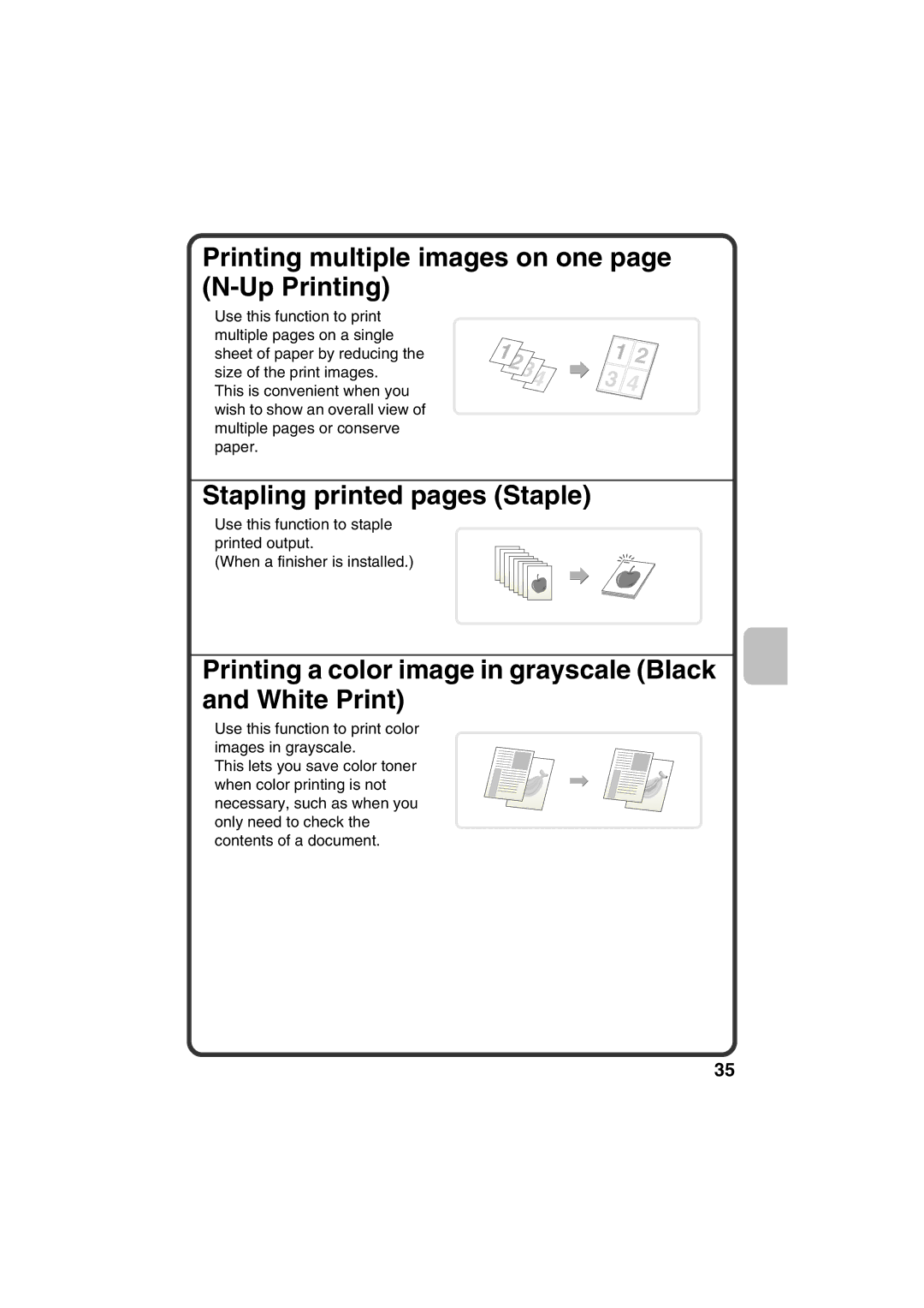 Sharp TINSE4633FCZZ, MX-C400P quick start Printing multiple images on one page N-Up Printing, Stapling printed pages Staple 