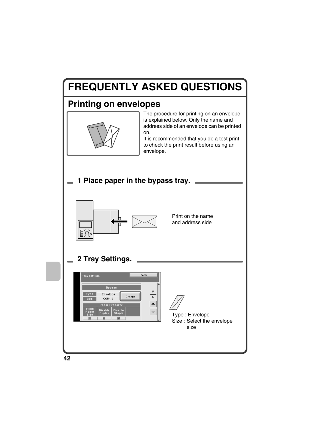 Sharp MX-C400P, TINSE4633FCZZ quick start Frequently Asked Questions, Printing on envelopes 