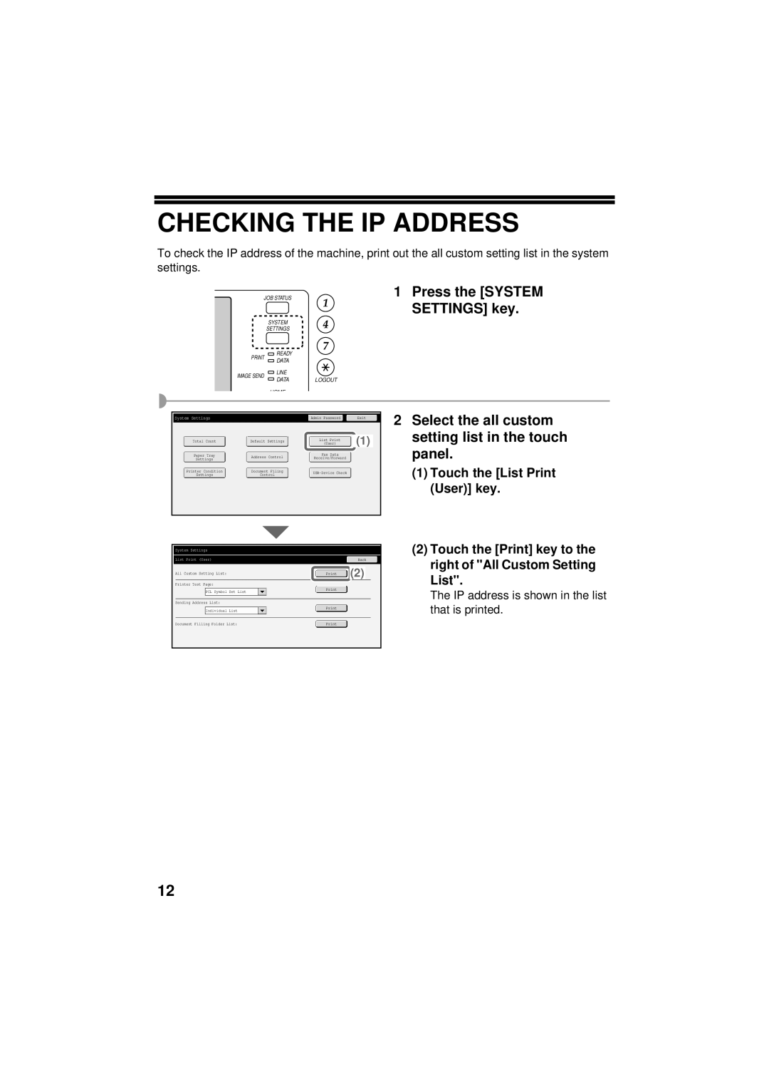 Sharp MX-C402SC, TINSE4796FCZZ manual Checking the IP Address, Touch the List Print User key, Touch the Print key to 