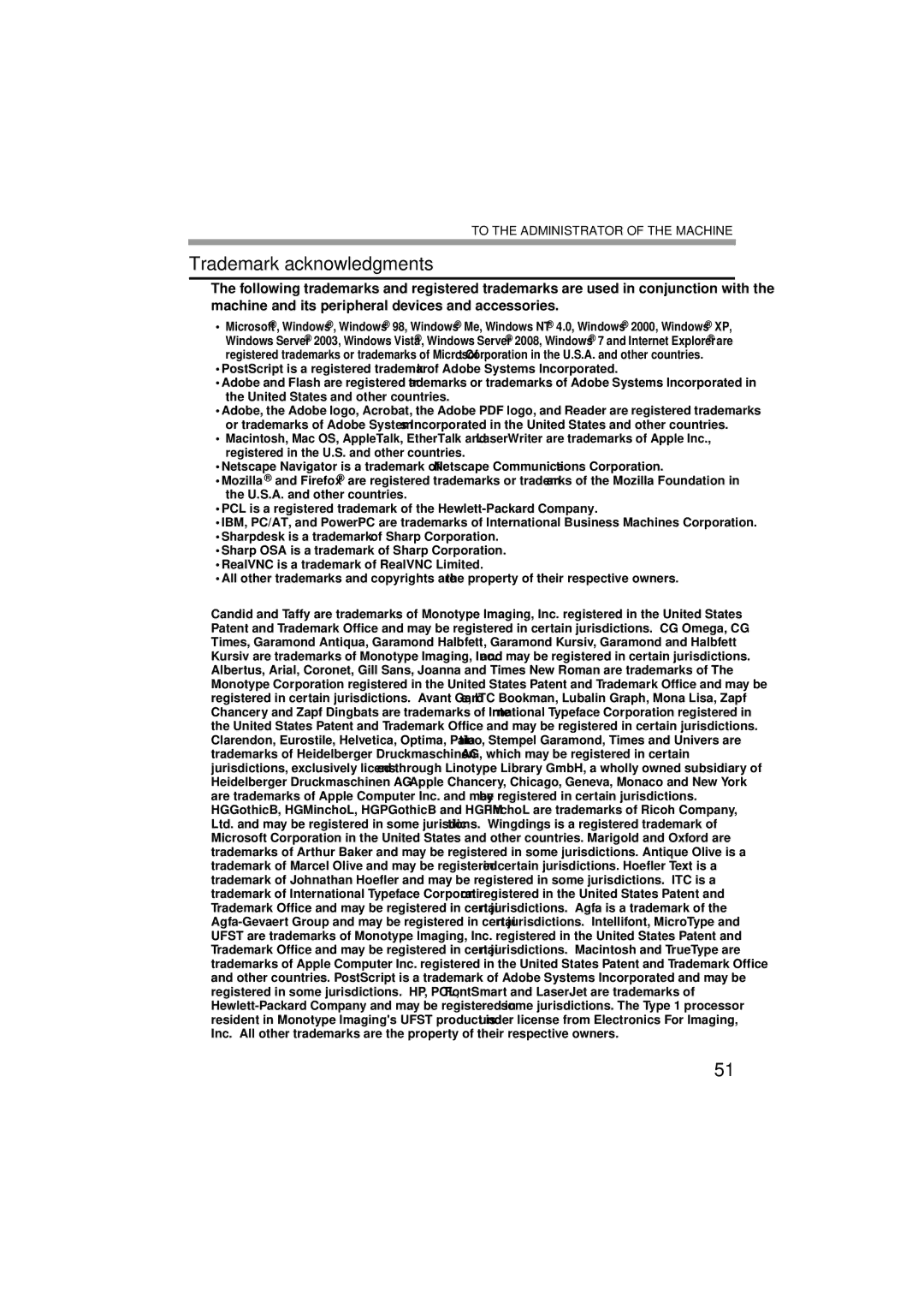 Sharp TINSE4796FCZZ, MX-C402SC manual Trademark acknowledgments 