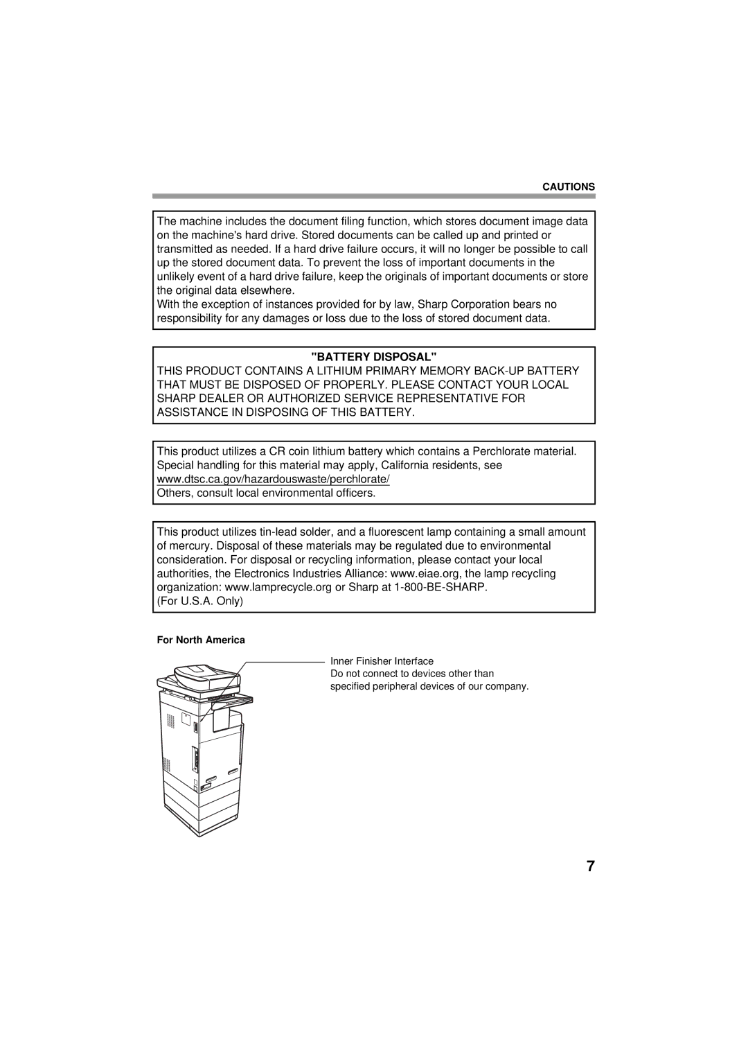 Sharp TINSE4796FCZZ, MX-C402SC manual Battery Disposal 