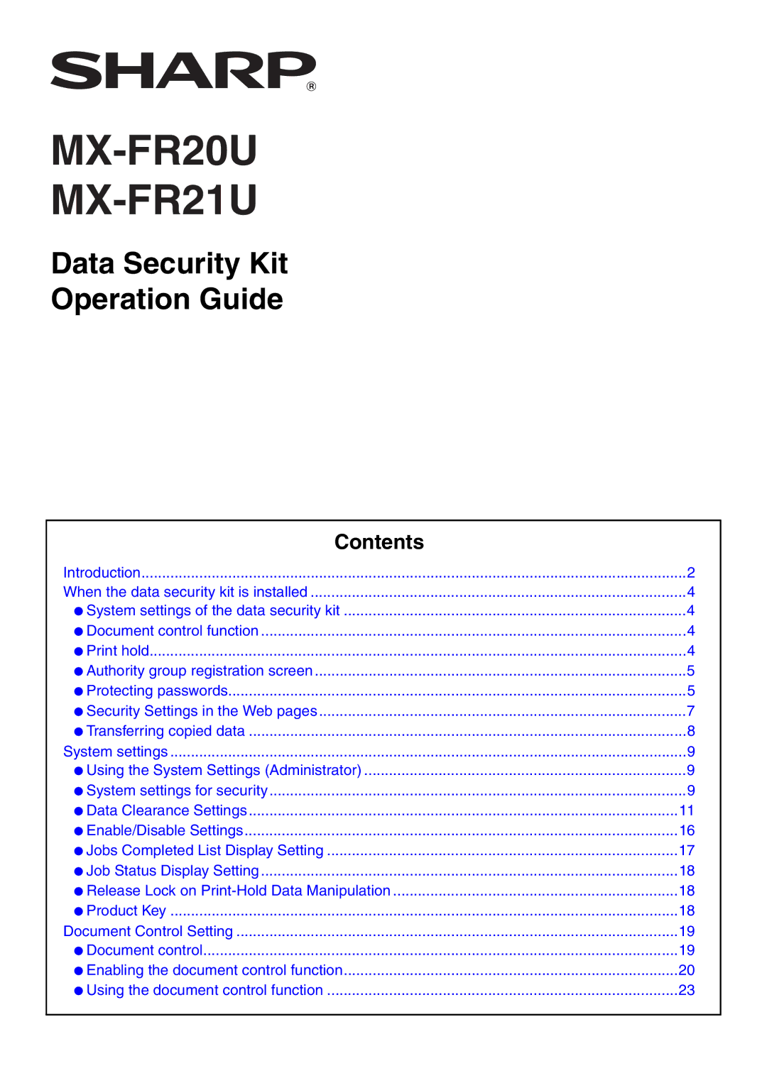 Sharp manual MX-FR20U MX-FR21U 
