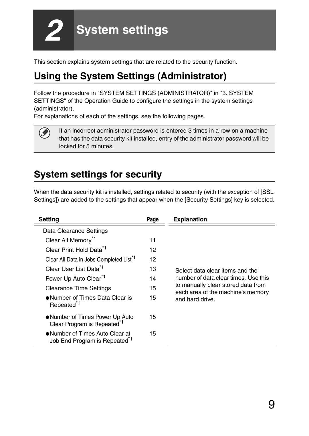 Sharp MX-FR20U, MX-FR21U manual Using the System Settings Administrator, System settings for security, Explanation 