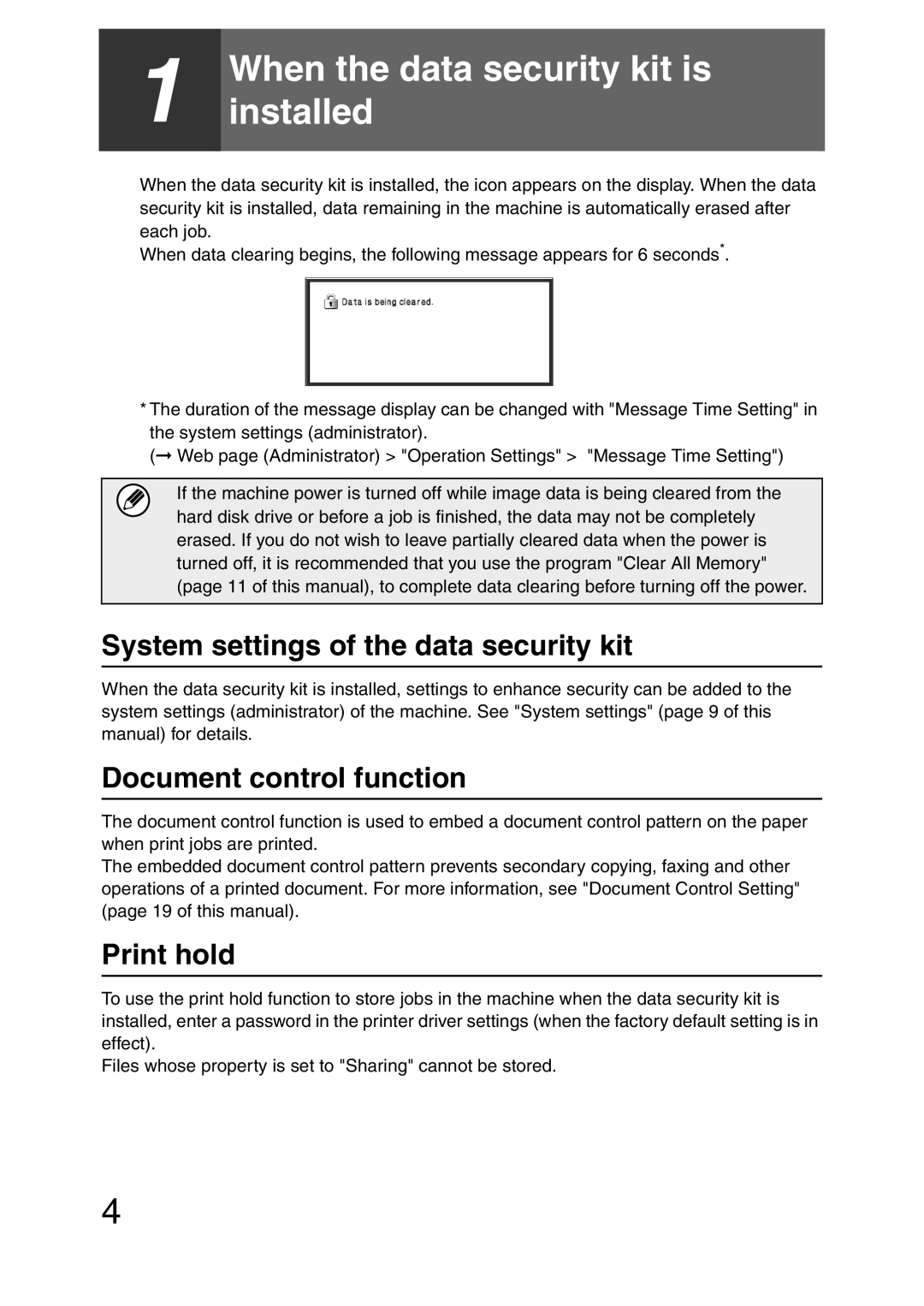 Sharp MX-FR21U, MX-FR20U manual System settings of the data security kit, Document control function, Print hold 