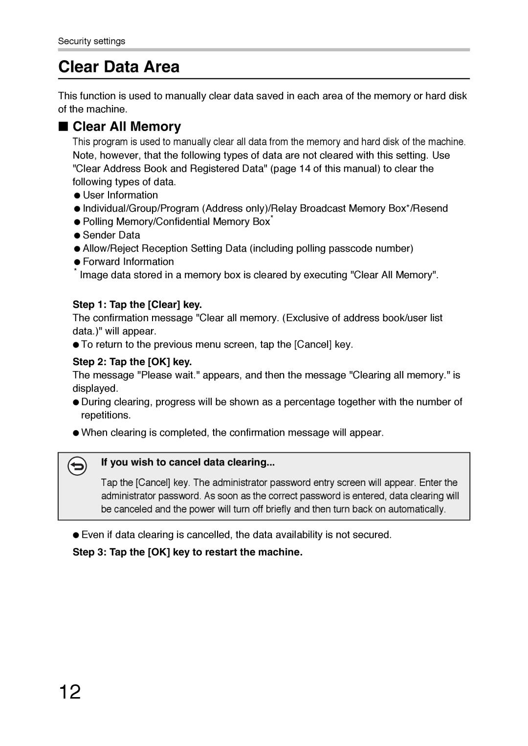 Sharp MX-FR36U manual Clear Data Area, Clear All Memory 