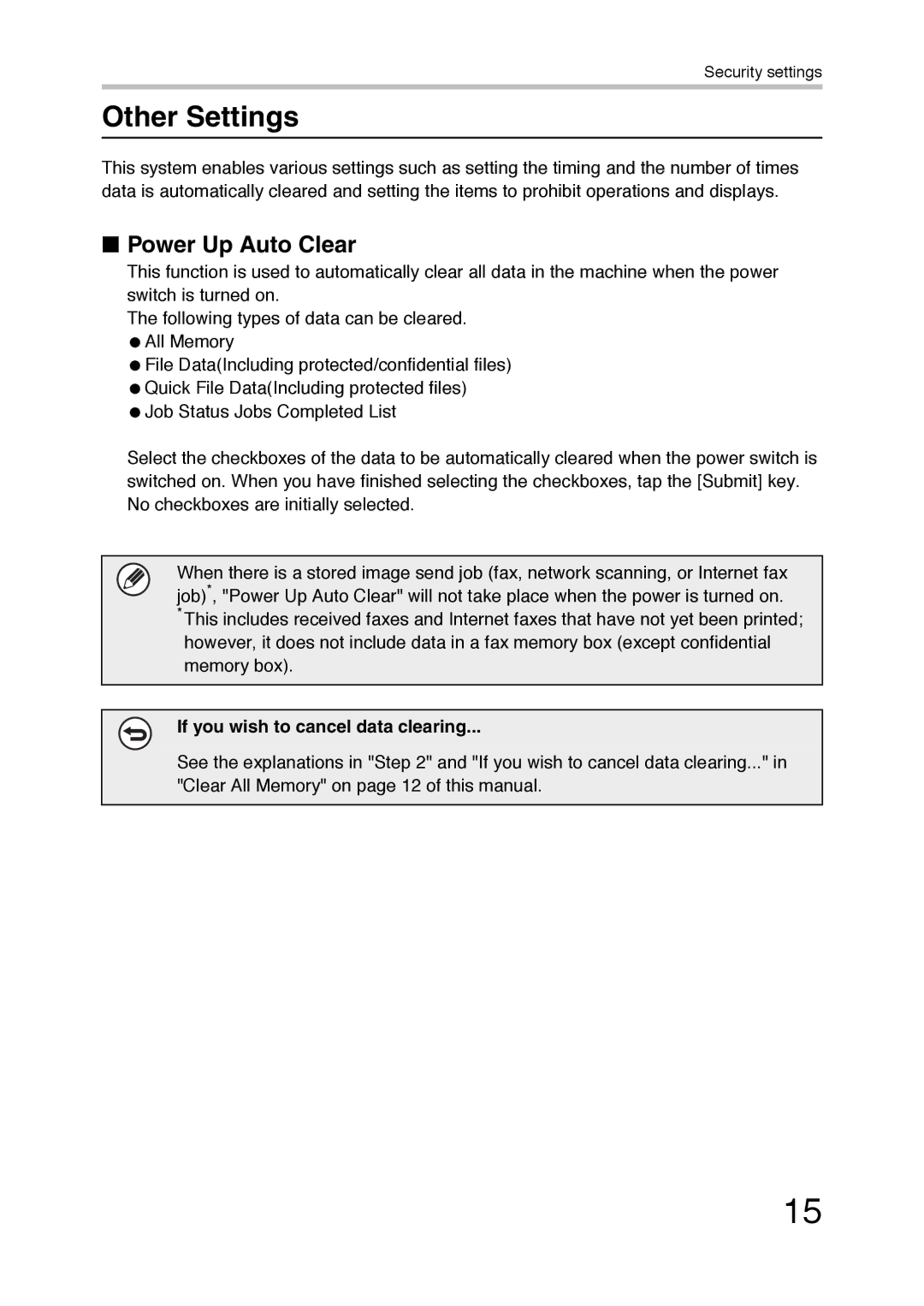 Sharp MX-FR36U manual Other Settings, Power Up Auto Clear 