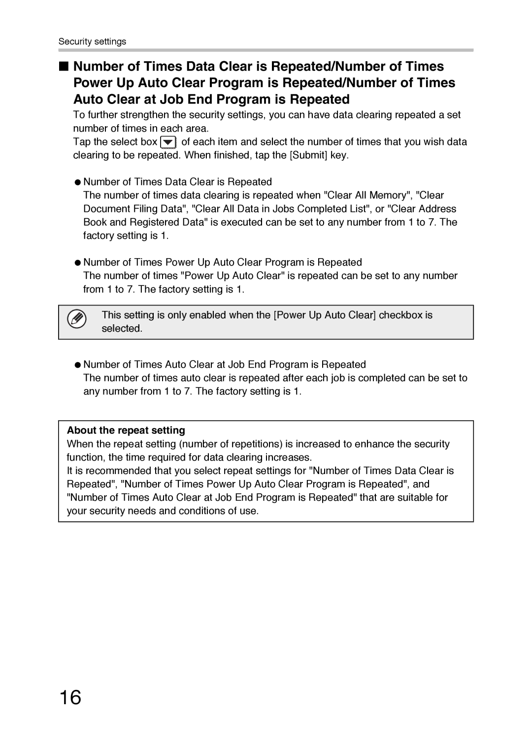 Sharp MX-FR36U manual About the repeat setting 