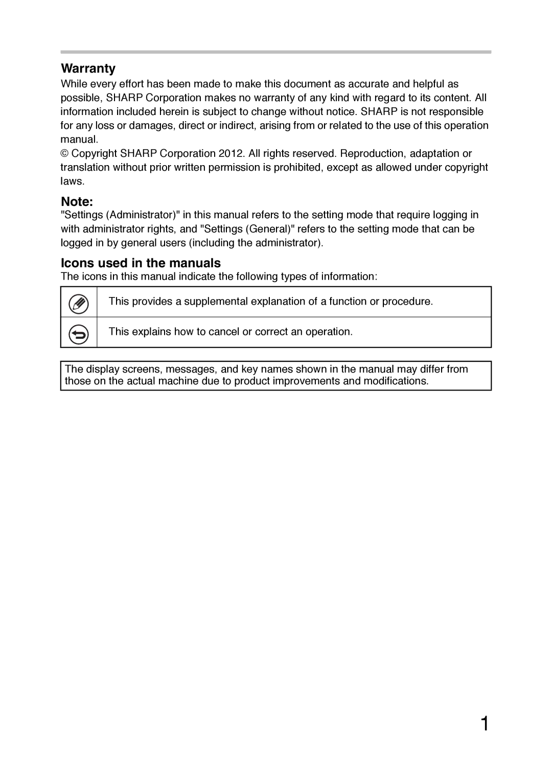 Sharp MX-FR36U manual Warranty 