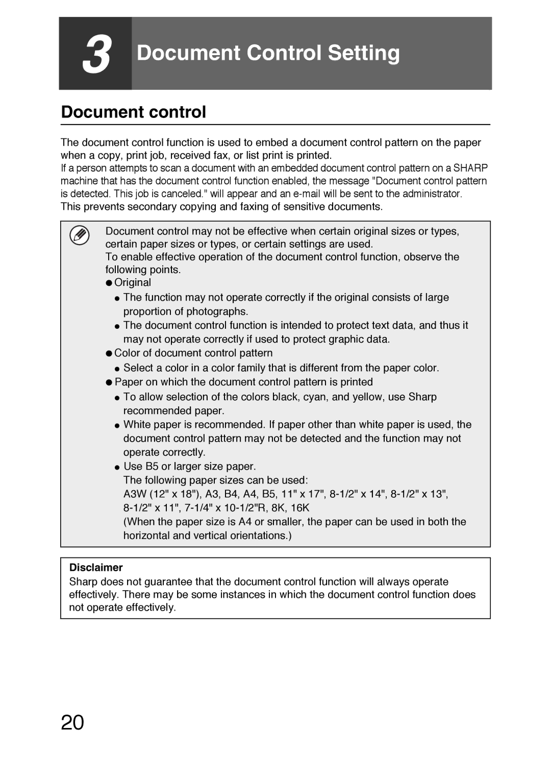 Sharp MX-FR36U manual Document control, Disclaimer 