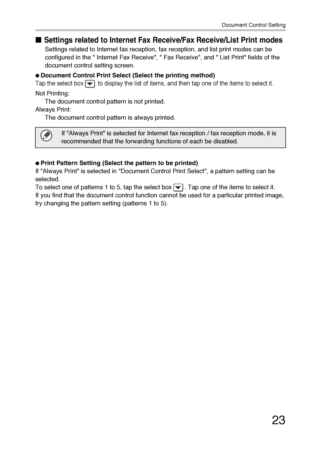 Sharp MX-FR36U manual Document Control Print Select Select the printing method 