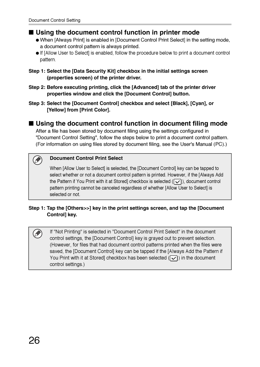 Sharp MX-FR36U manual Using the document control function in printer mode, Document Control Print Select 