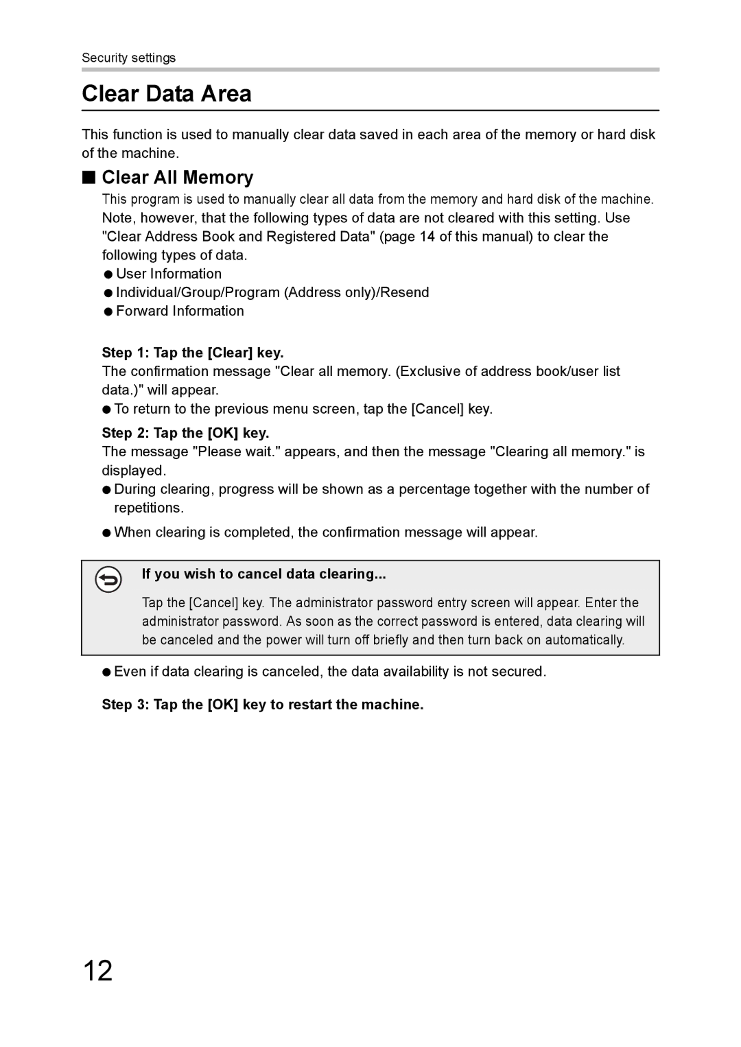 Sharp MX-FR43U manual Clear Data Area, Clear All Memory 