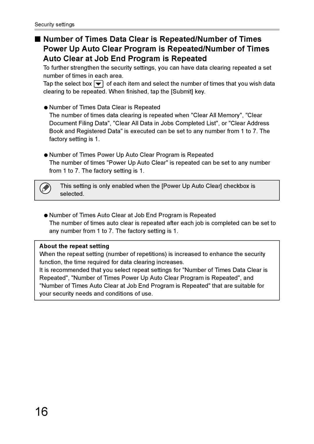 Sharp MX-FR43U manual About the repeat setting 