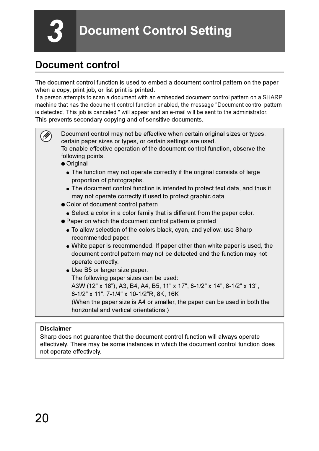 Sharp MX-FR43U manual Document control, Disclaimer 