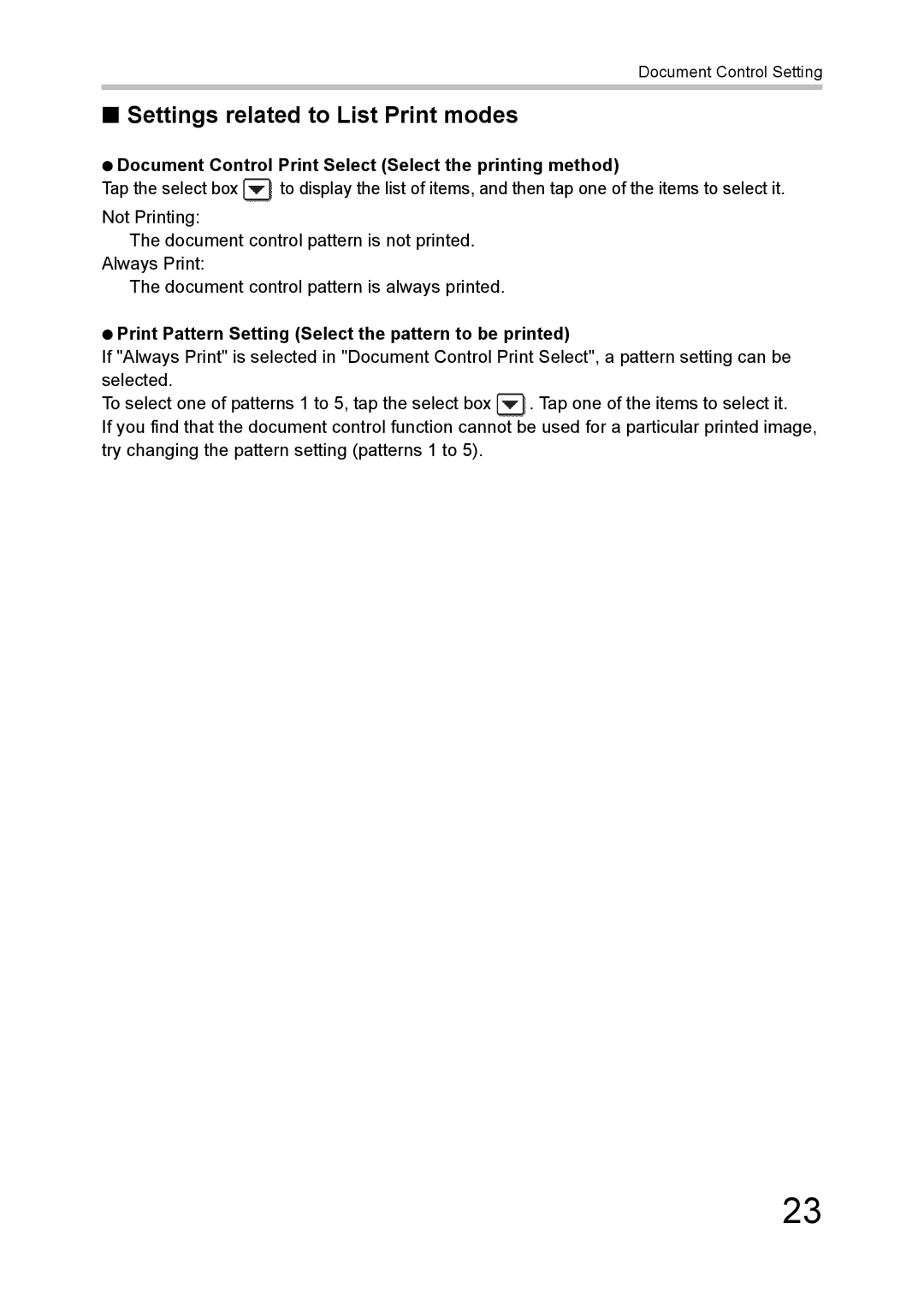 Sharp MX-FR43U manual Settings related to List Print modes 