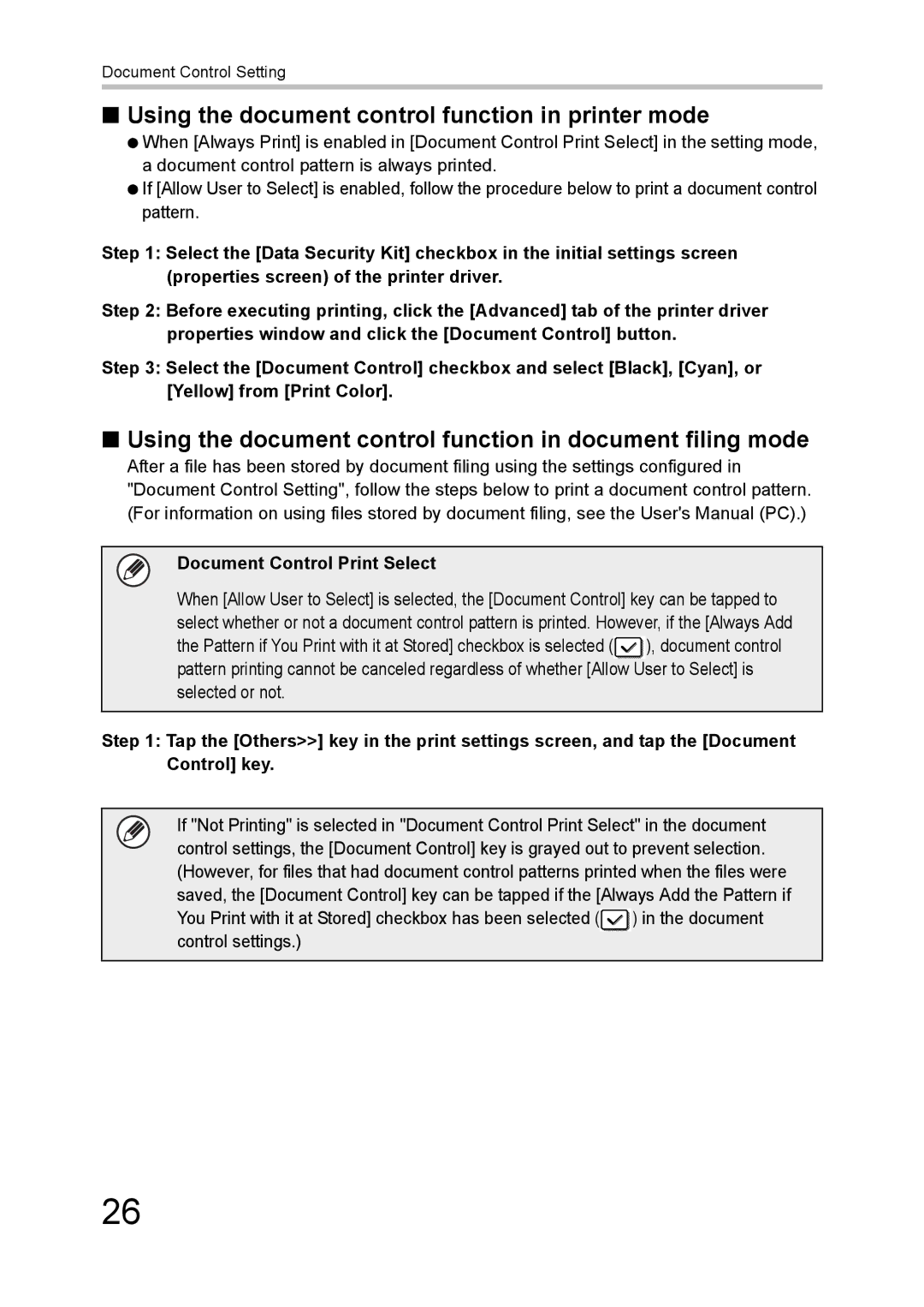 Sharp MX-FR43U manual Using the document control function in printer mode, Document Control Print Select 