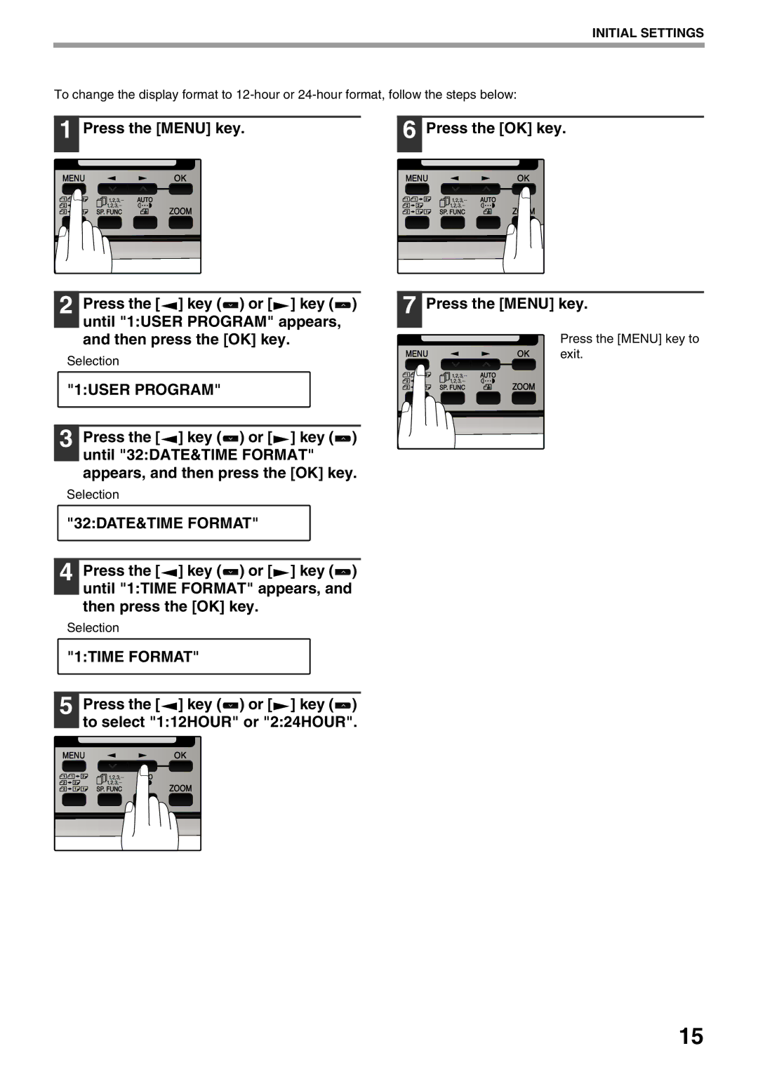 Sharp MX-FX12 manual 1USER Program, 32DATE&TIME Format, 1TIME Format 