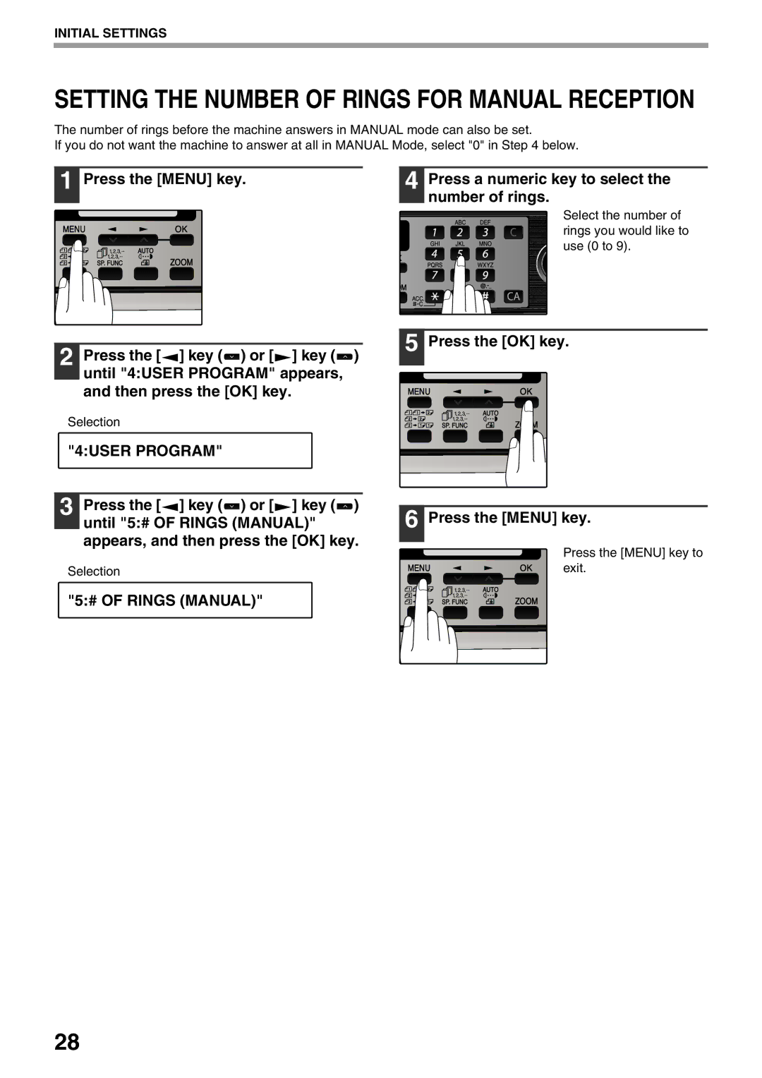 Sharp MX-FX12 manual Setting the Number of Rings for Manual Reception, # of Rings Manual 