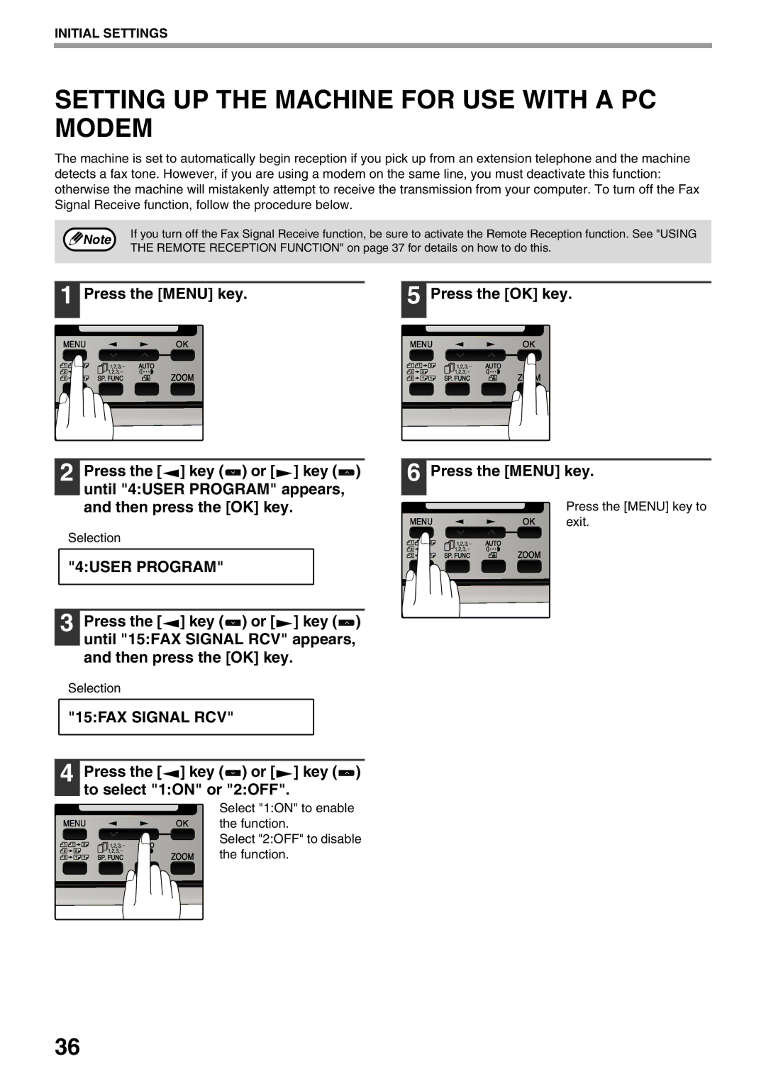 Sharp MX-FX12 manual Setting UP the Machine for USE with a PC Modem, 15FAX Signal RCV 