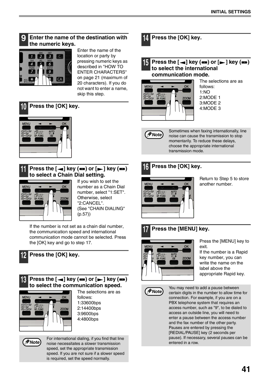 Sharp MX-FX12 Enter the name of the destination with the numeric keys, Press the key or key to select a Chain Dial setting 