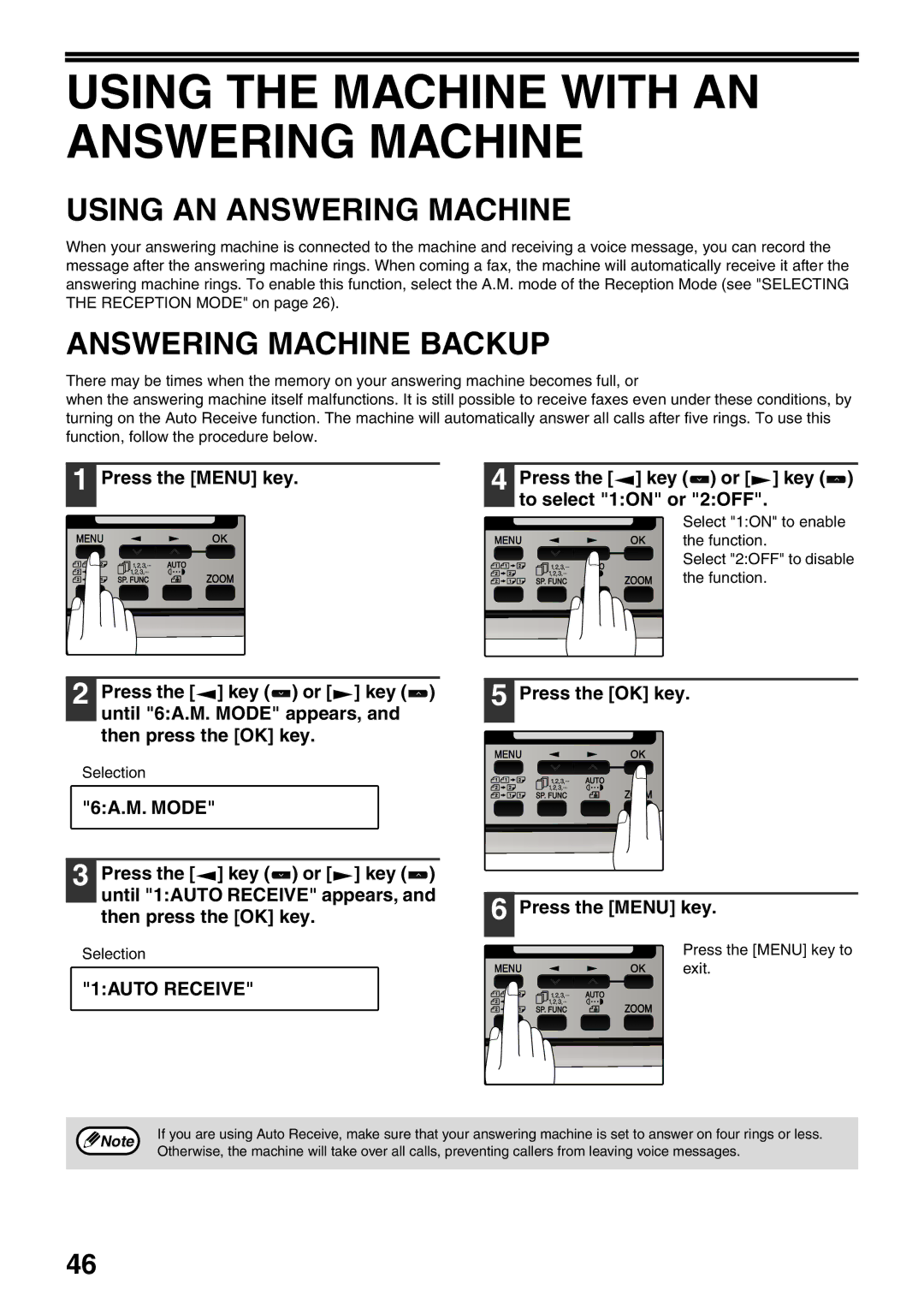 Sharp MX-FX12 manual Using the Machine with AN Answering Machine, Using AN Answering Machine, Answering Machine Backup 