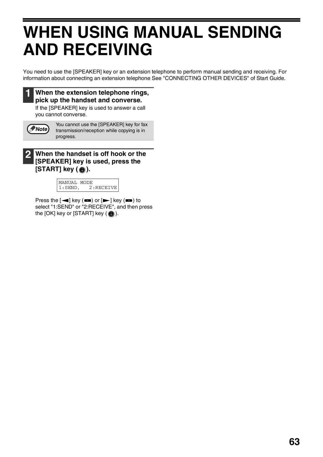 Sharp MX-FX12 manual When Using Manual Sending and Receiving 