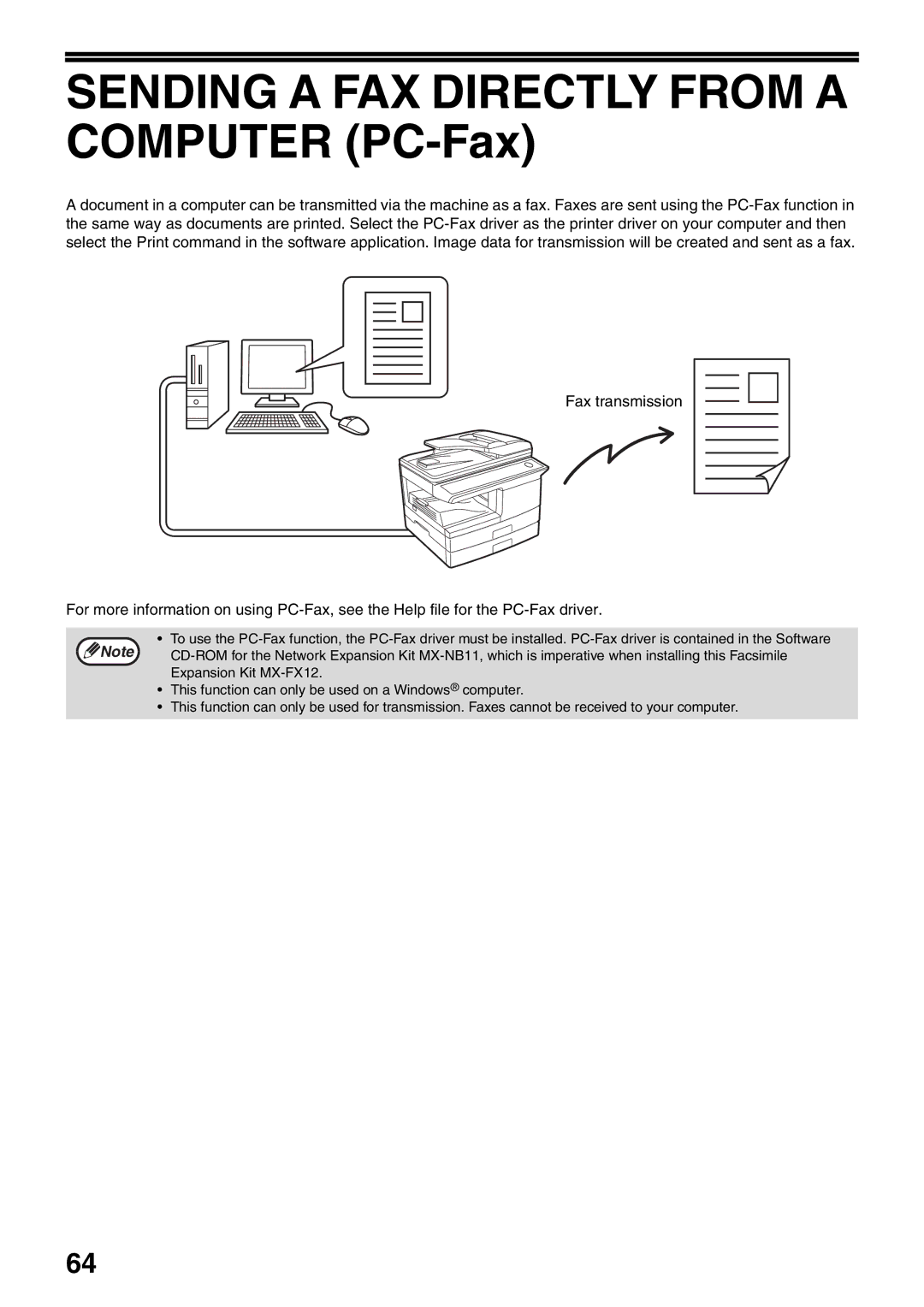 Sharp MX-FX12 manual Sending a FAX Directly from a Computer PC-Fax 