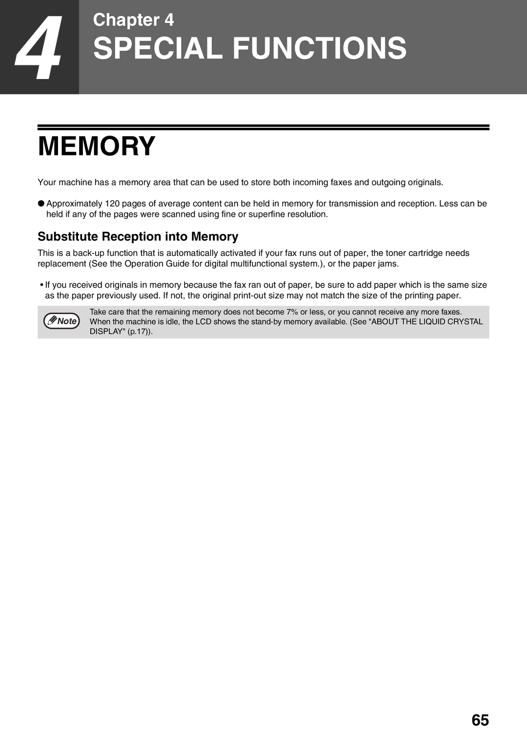 Sharp MX-FX12 manual Substitute Reception into Memory 