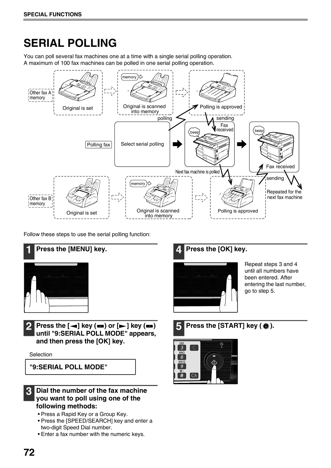 Sharp MX-FX12 manual Serial Polling, Press the Menu key Press the OK key, 9SERIAL Poll Mode 