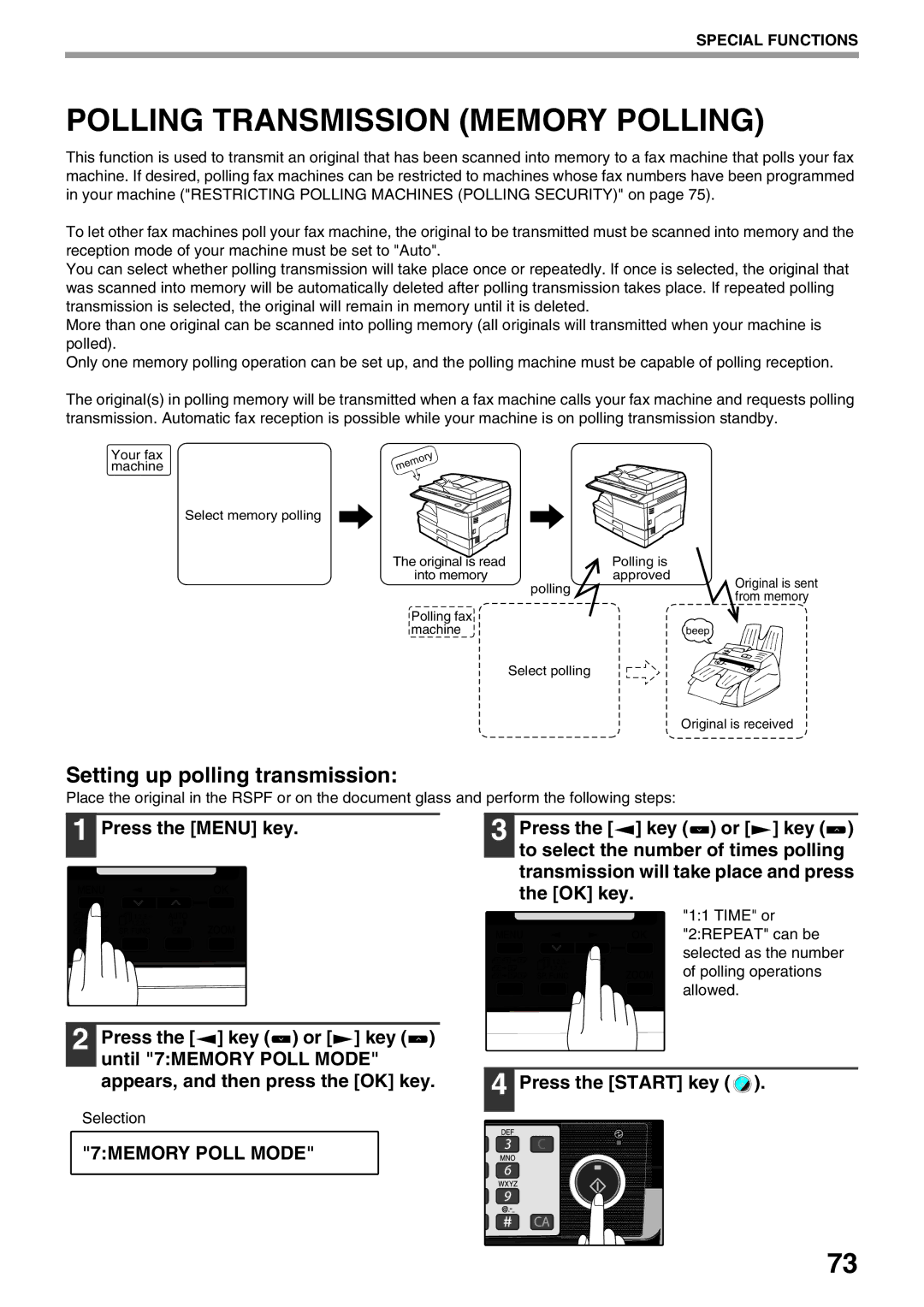 Sharp MX-FX12 manual Polling Transmission Memory Polling, Setting up polling transmission, 7MEMORY Poll Mode 